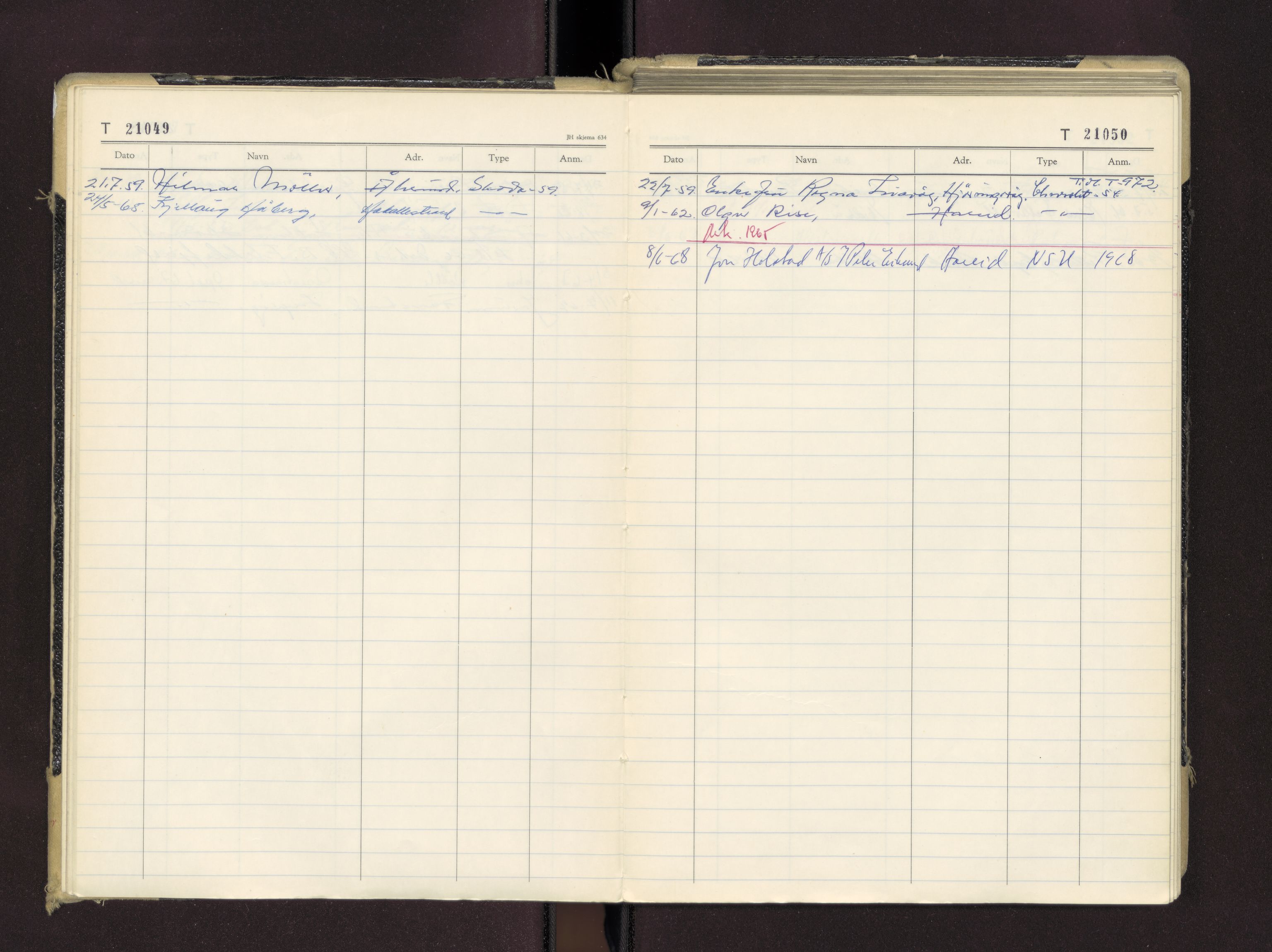 Møre og Romsdal vegkontor - Ålesund trafikkstasjon, AV/SAT-A-4099/F/Fc/L0016: Bilregister; T 21000 - T 21499, 1955-1970