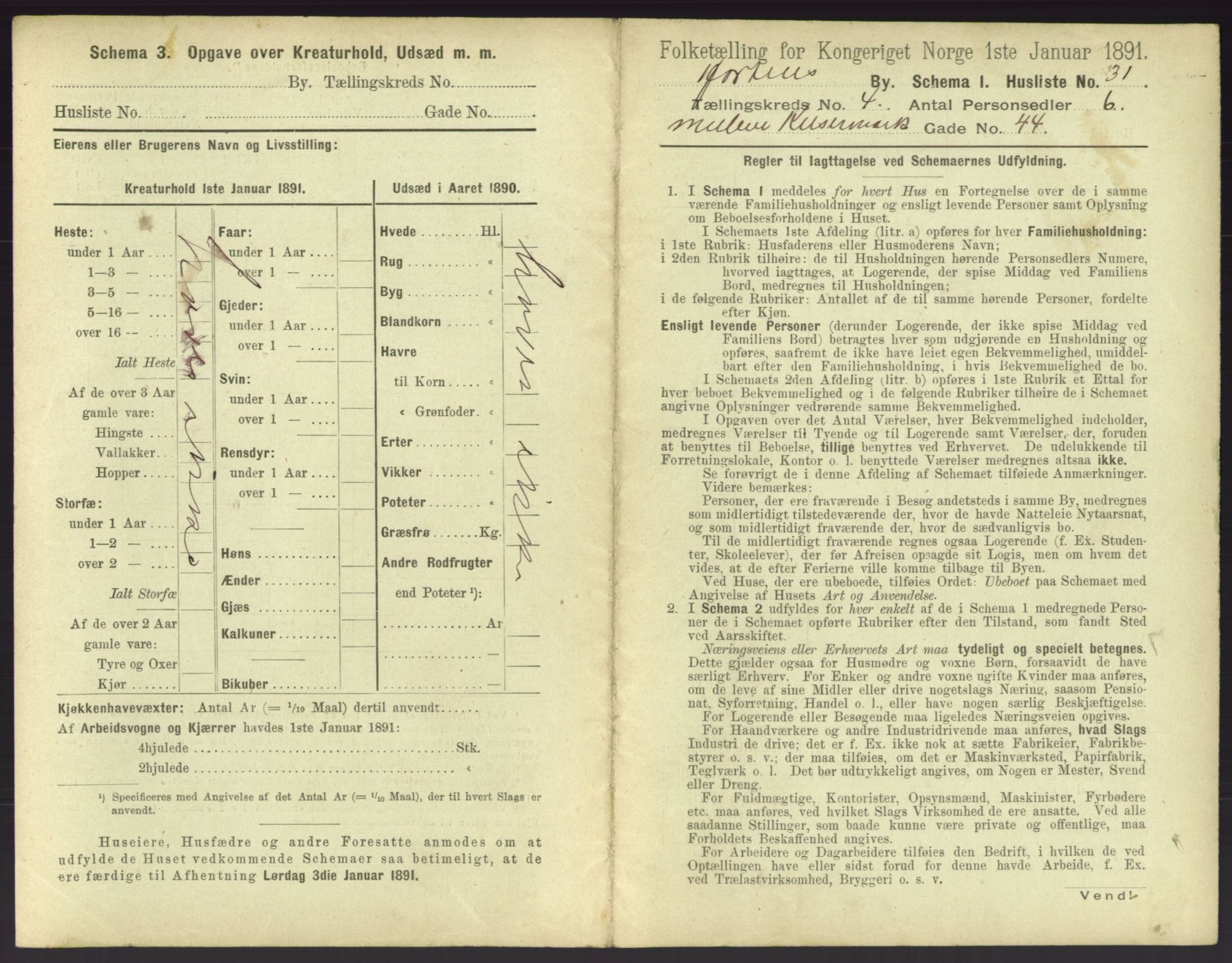 RA, 1891 census for 0703 Horten, 1891, p. 457