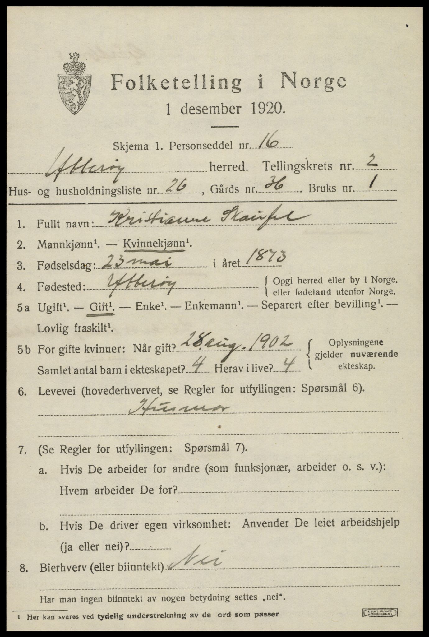 SAT, 1920 census for Ytterøy, 1920, p. 1303