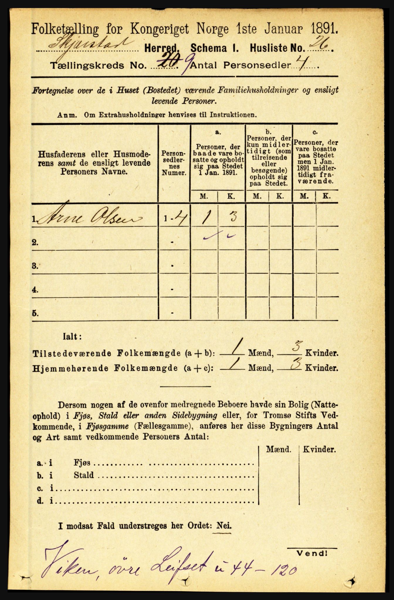 RA, 1891 census for 1842 Skjerstad, 1891, p. 3318