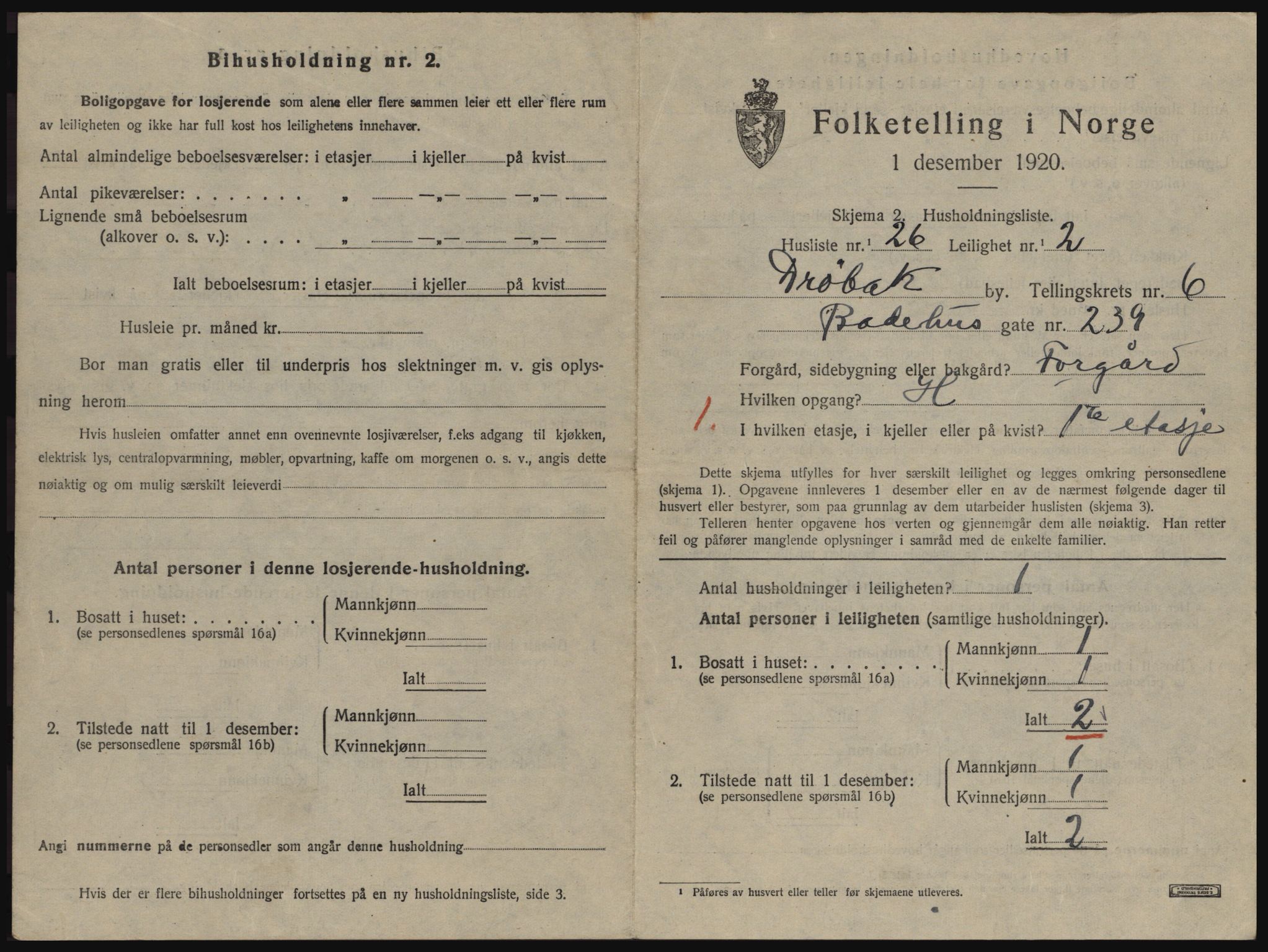 SAO, 1920 census for Drøbak, 1920, p. 1621