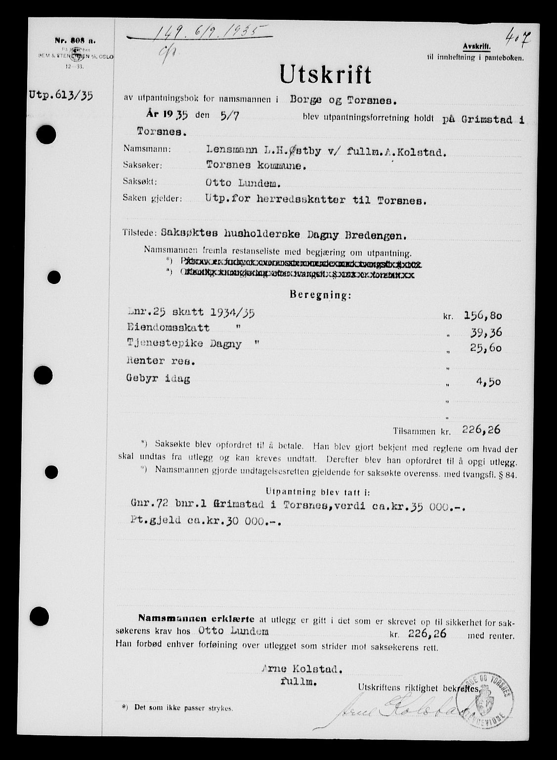 Tune sorenskriveri, SAO/A-10470/G/Gb/Gbb/L0004: Mortgage book no. II 20-24, 1933-1935, Deed date: 06.09.1935