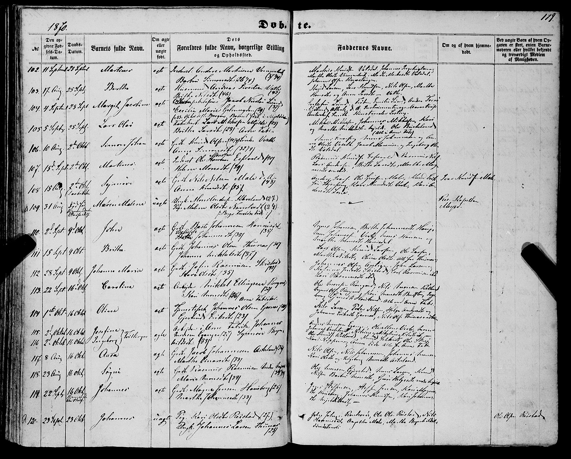 Haus sokneprestembete, SAB/A-75601/H/Haa: Parish register (official) no. A 17, 1858-1870, p. 179