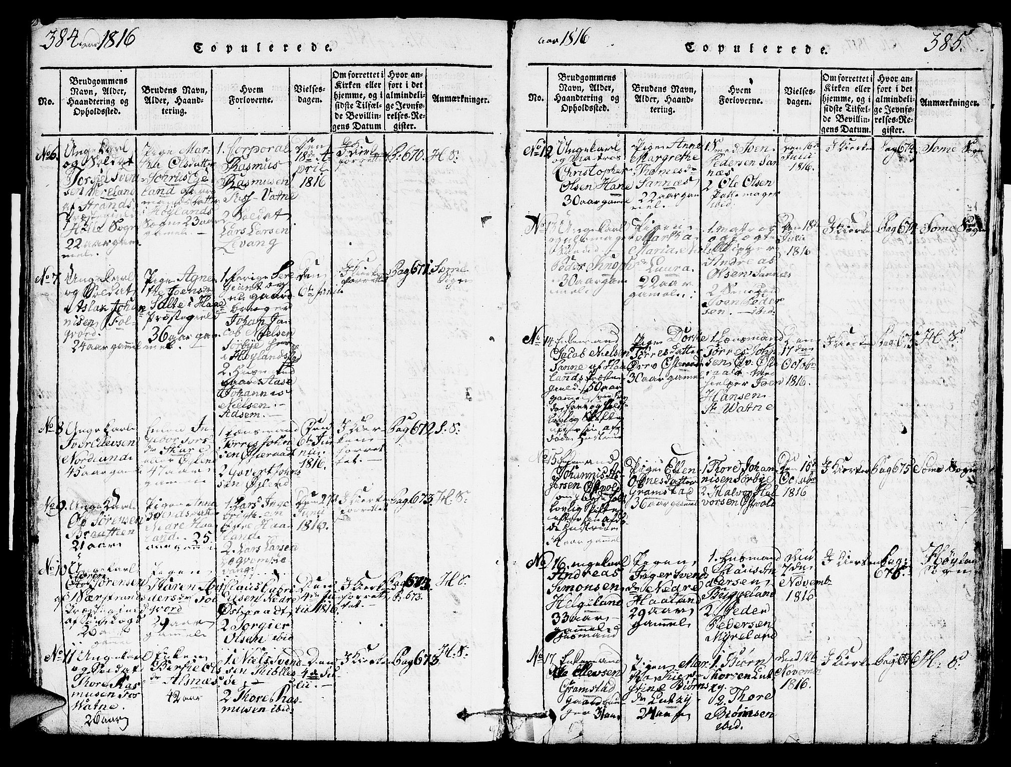 Høyland sokneprestkontor, SAST/A-101799/001/30BA/L0006: Parish register (official) no. A 6, 1815-1825, p. 384-385