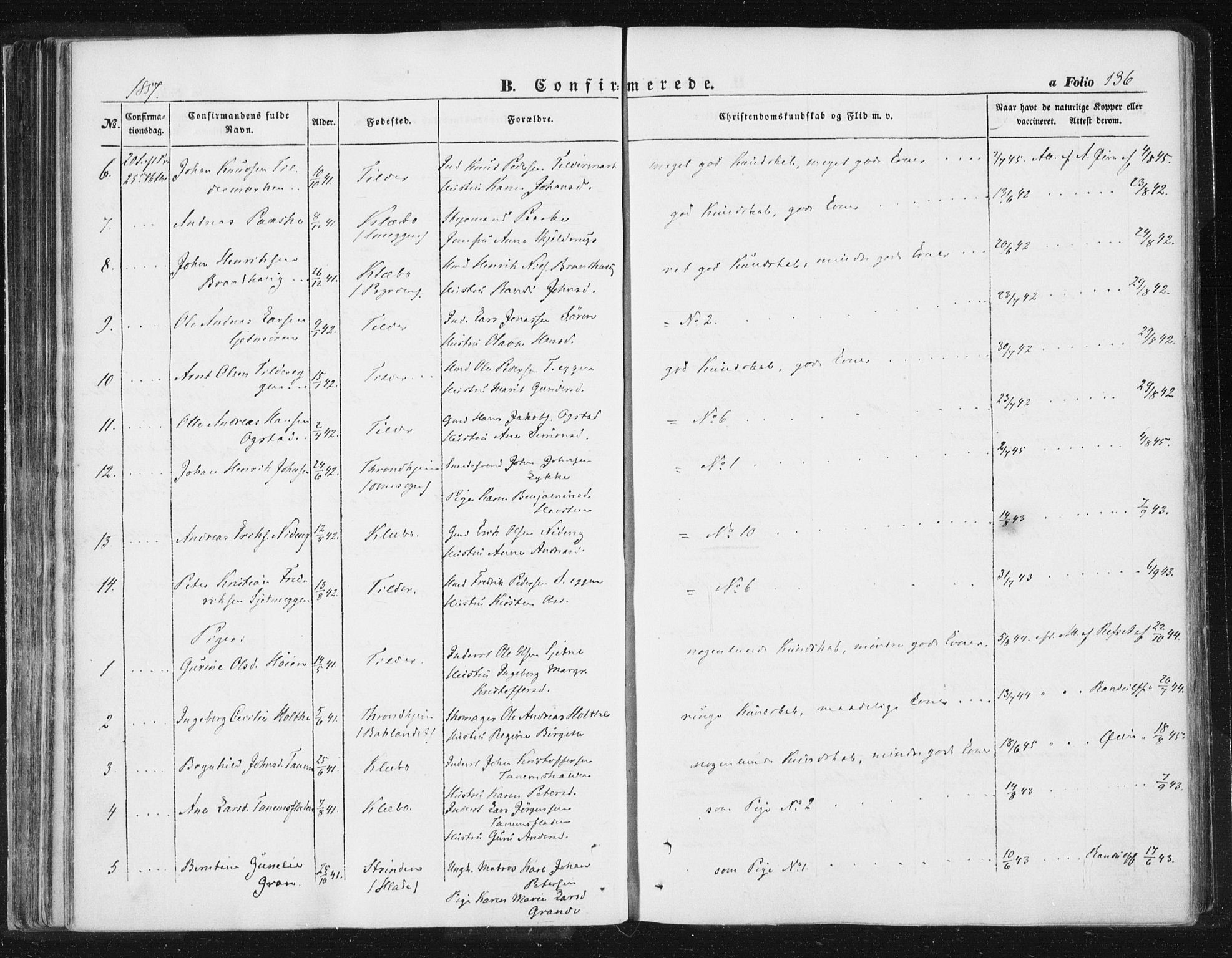 Ministerialprotokoller, klokkerbøker og fødselsregistre - Sør-Trøndelag, SAT/A-1456/618/L0441: Parish register (official) no. 618A05, 1843-1862, p. 136