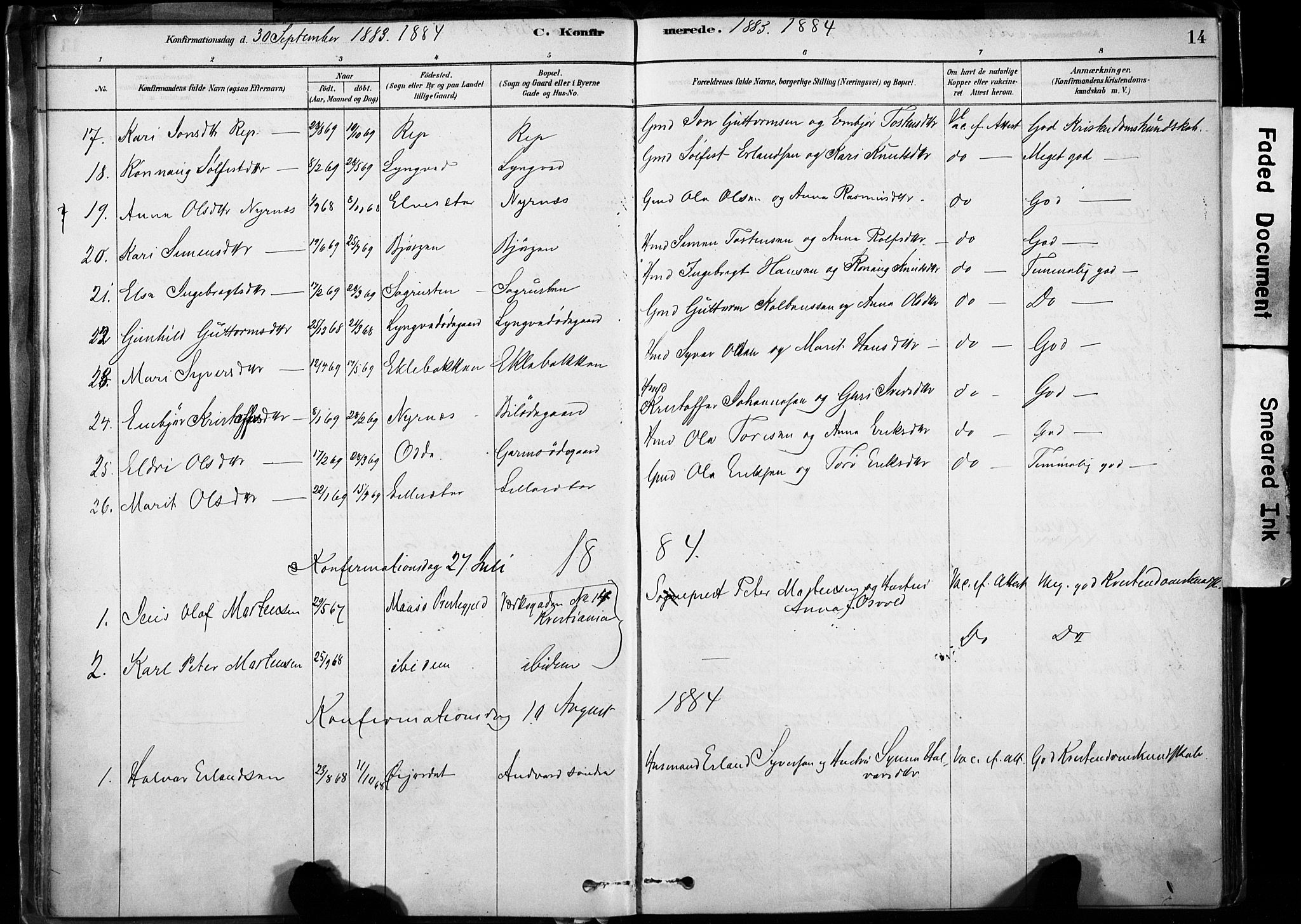 Lom prestekontor, SAH/PREST-070/K/L0009: Parish register (official) no. 9, 1878-1907, p. 14