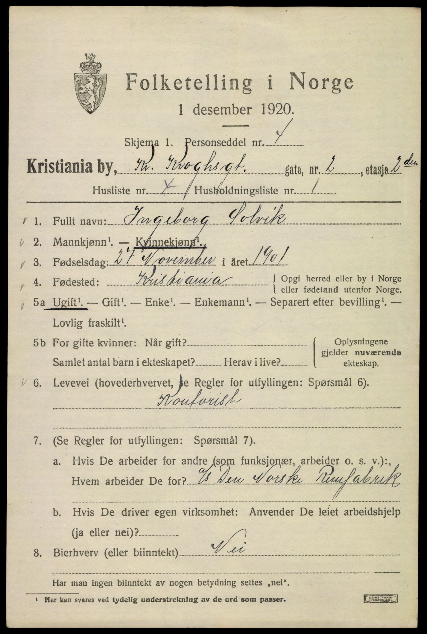 SAO, 1920 census for Kristiania, 1920, p. 183453