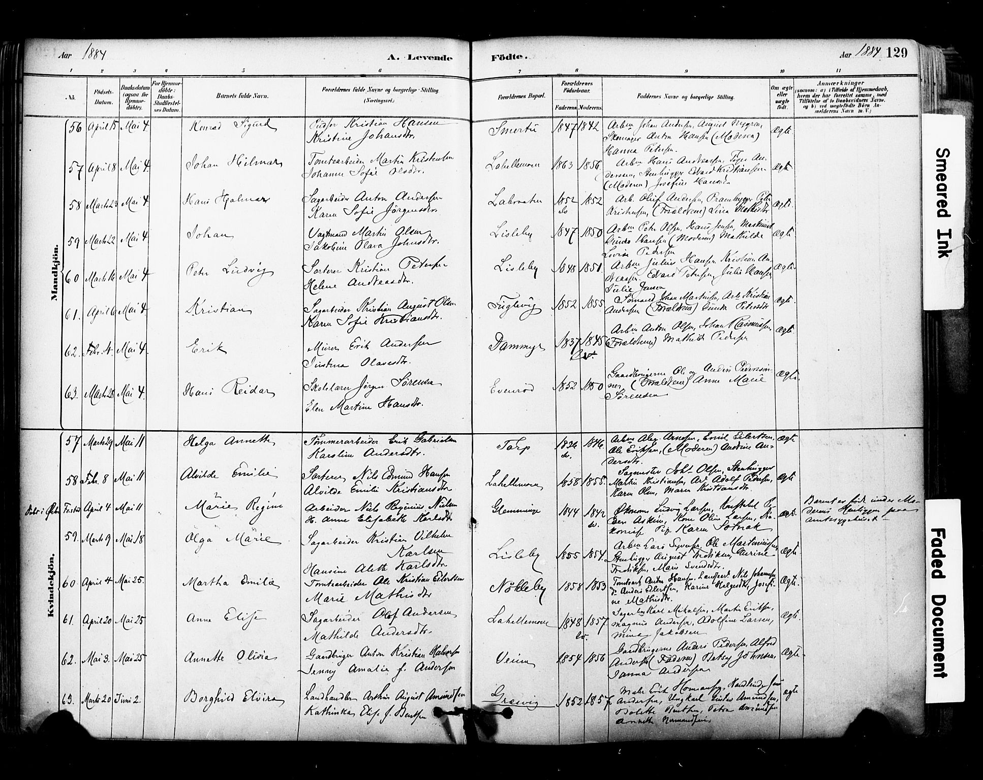 Glemmen prestekontor Kirkebøker, SAO/A-10908/F/Fa/L0011: Parish register (official) no. 11, 1878-1917, p. 129
