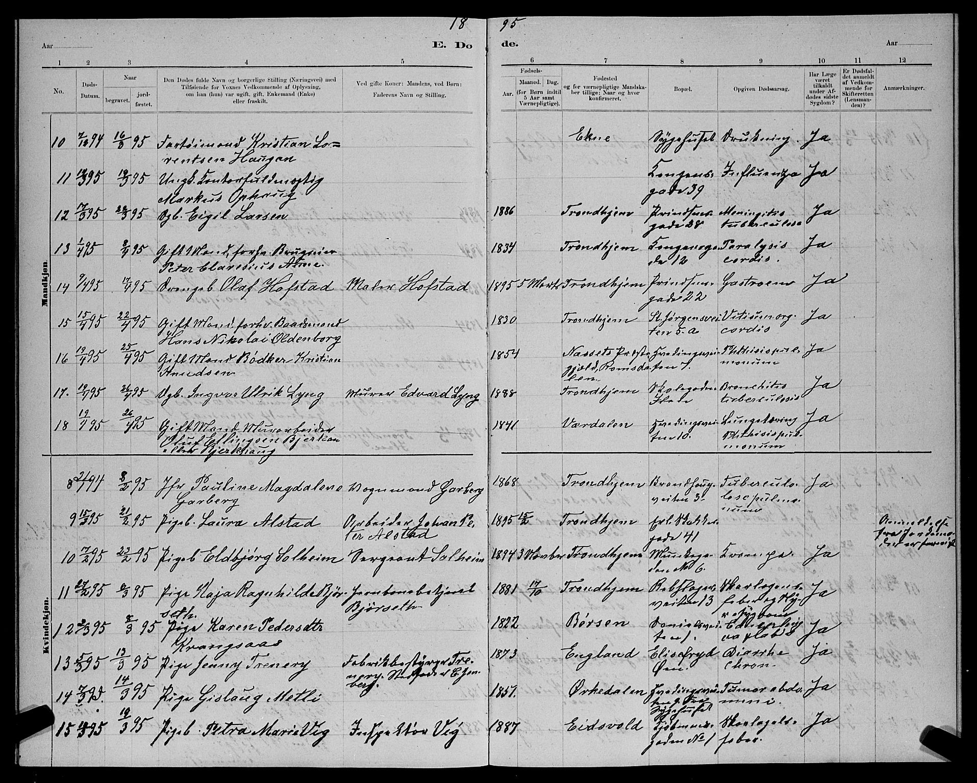 Ministerialprotokoller, klokkerbøker og fødselsregistre - Sør-Trøndelag, SAT/A-1456/601/L0093: Parish register (copy) no. 601C11, 1882-1898