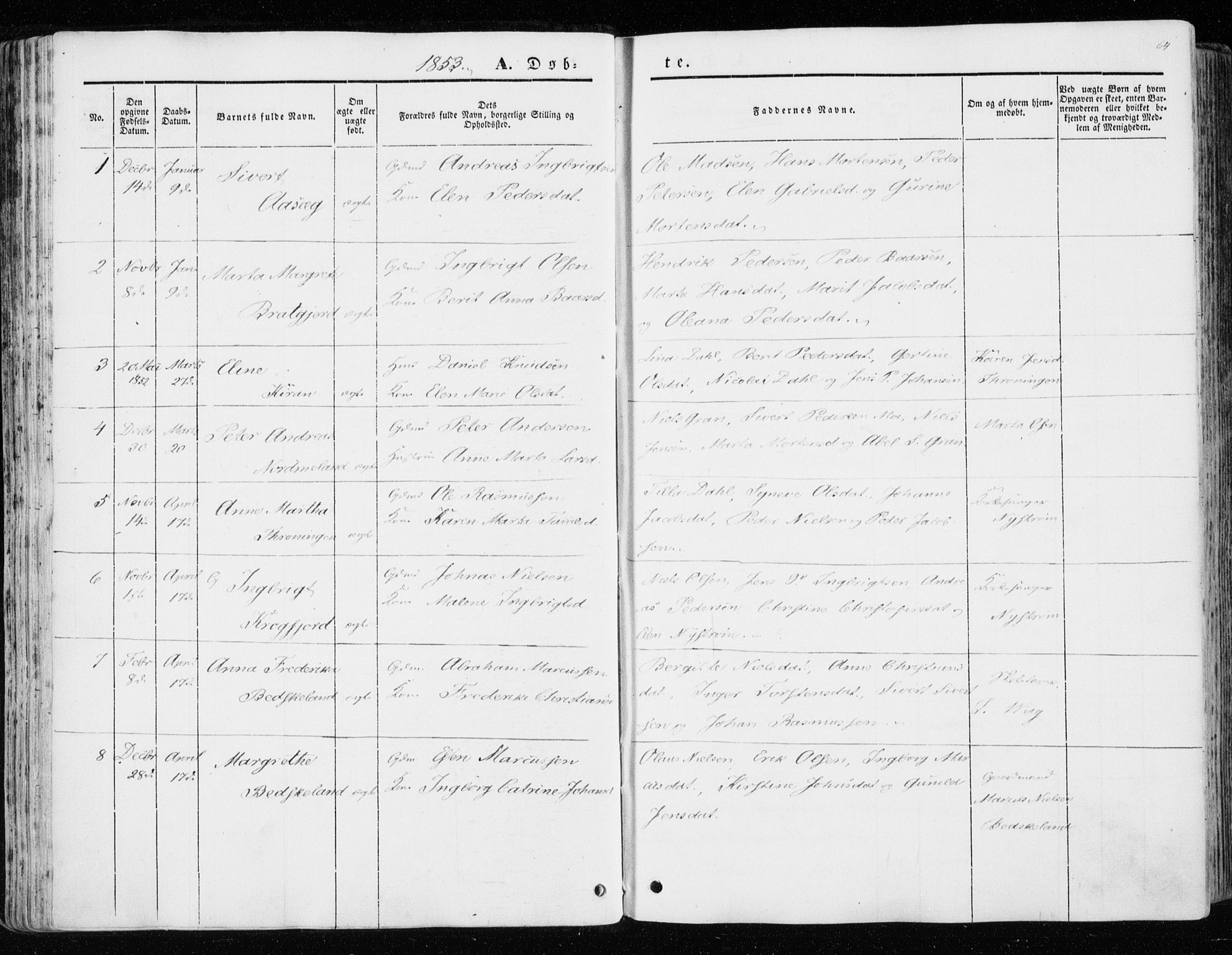 Ministerialprotokoller, klokkerbøker og fødselsregistre - Sør-Trøndelag, SAT/A-1456/657/L0704: Parish register (official) no. 657A05, 1846-1857, p. 64