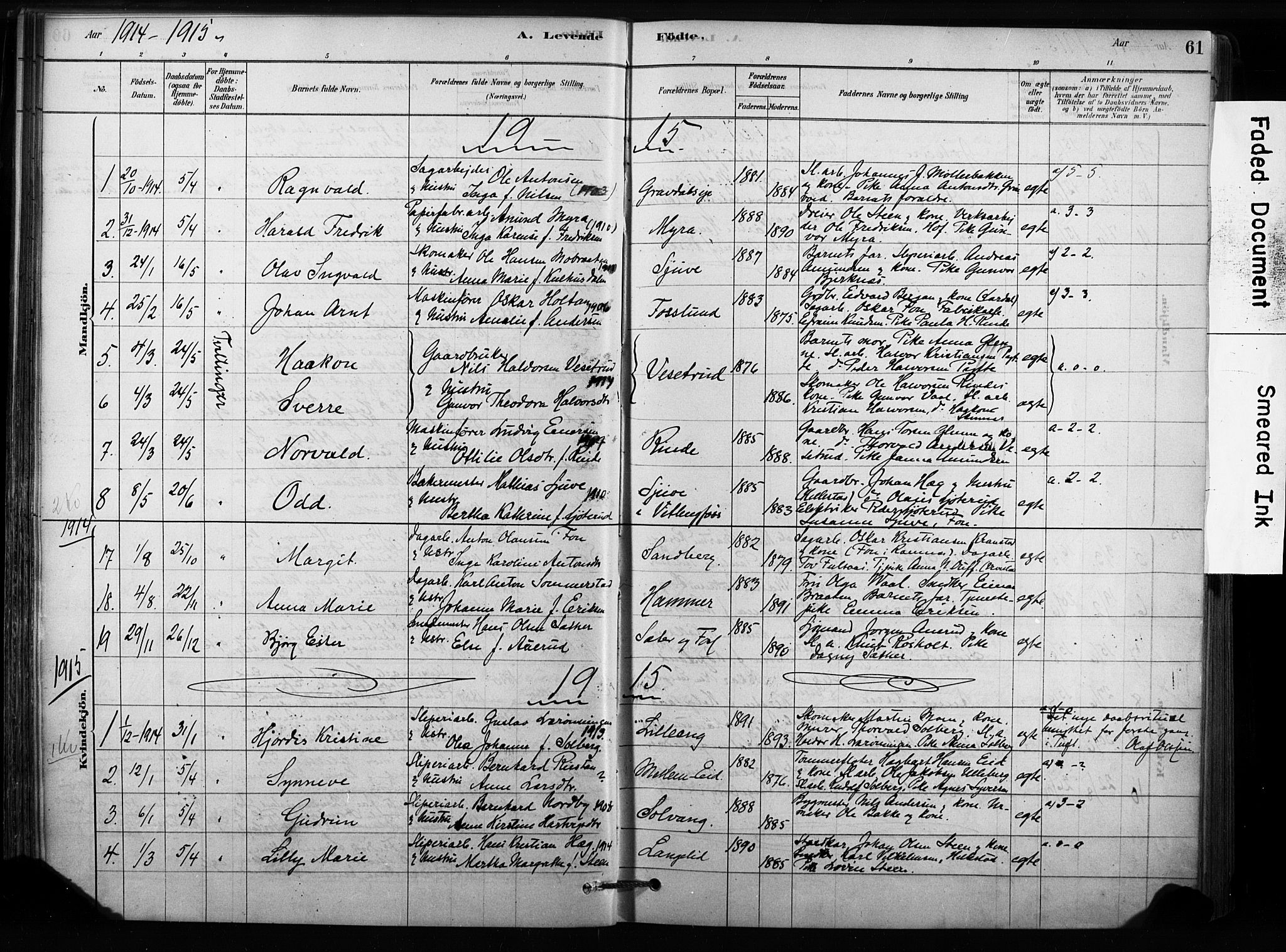 Sandsvær kirkebøker, SAKO/A-244/F/Fc/L0001: Parish register (official) no. III 1, 1878-1923, p. 61