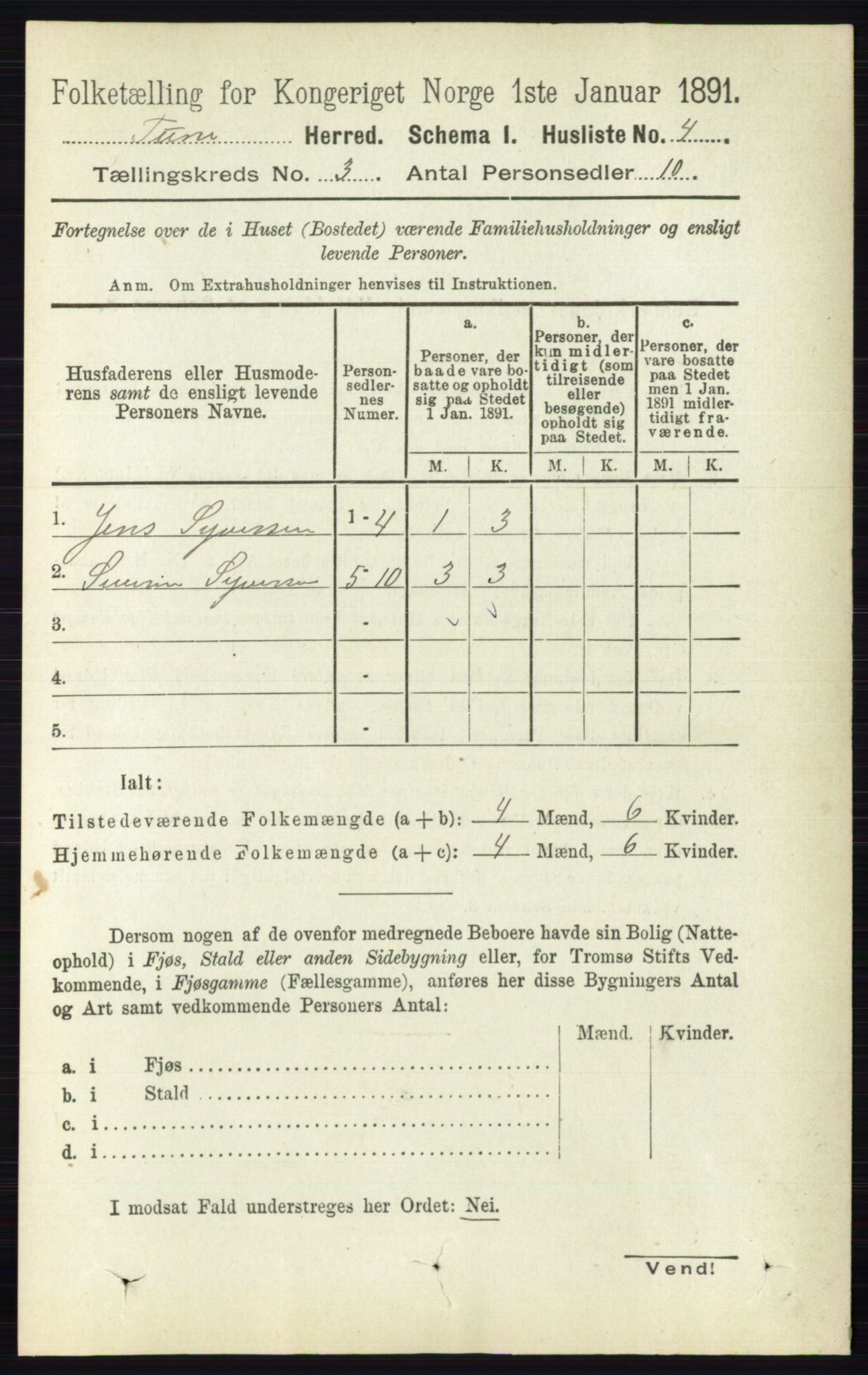 RA, 1891 census for 0130 Tune, 1891, p. 1403