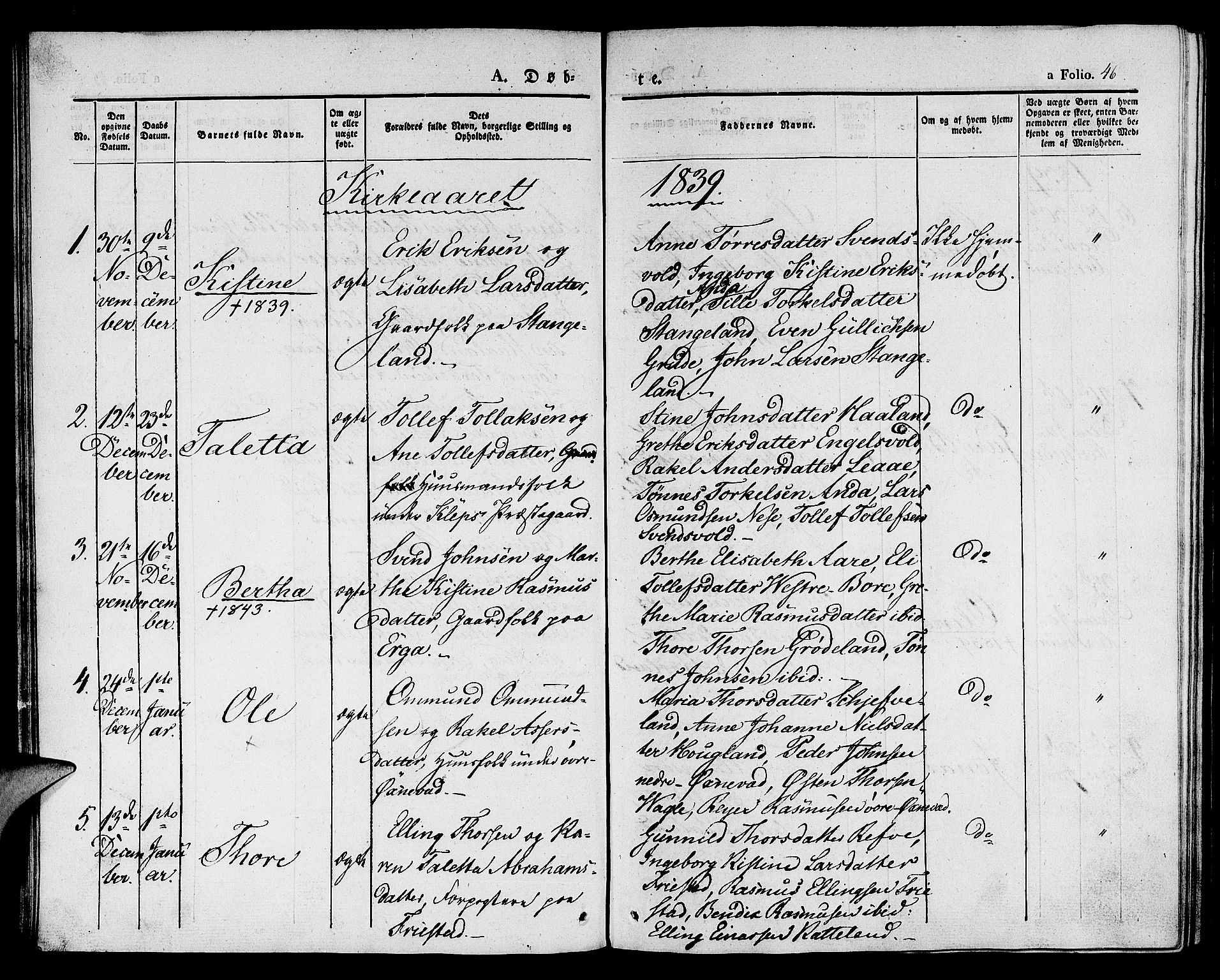 Klepp sokneprestkontor, AV/SAST-A-101803/001/3/30BA/L0003: Parish register (official) no. A 3, 1833-1842, p. 46