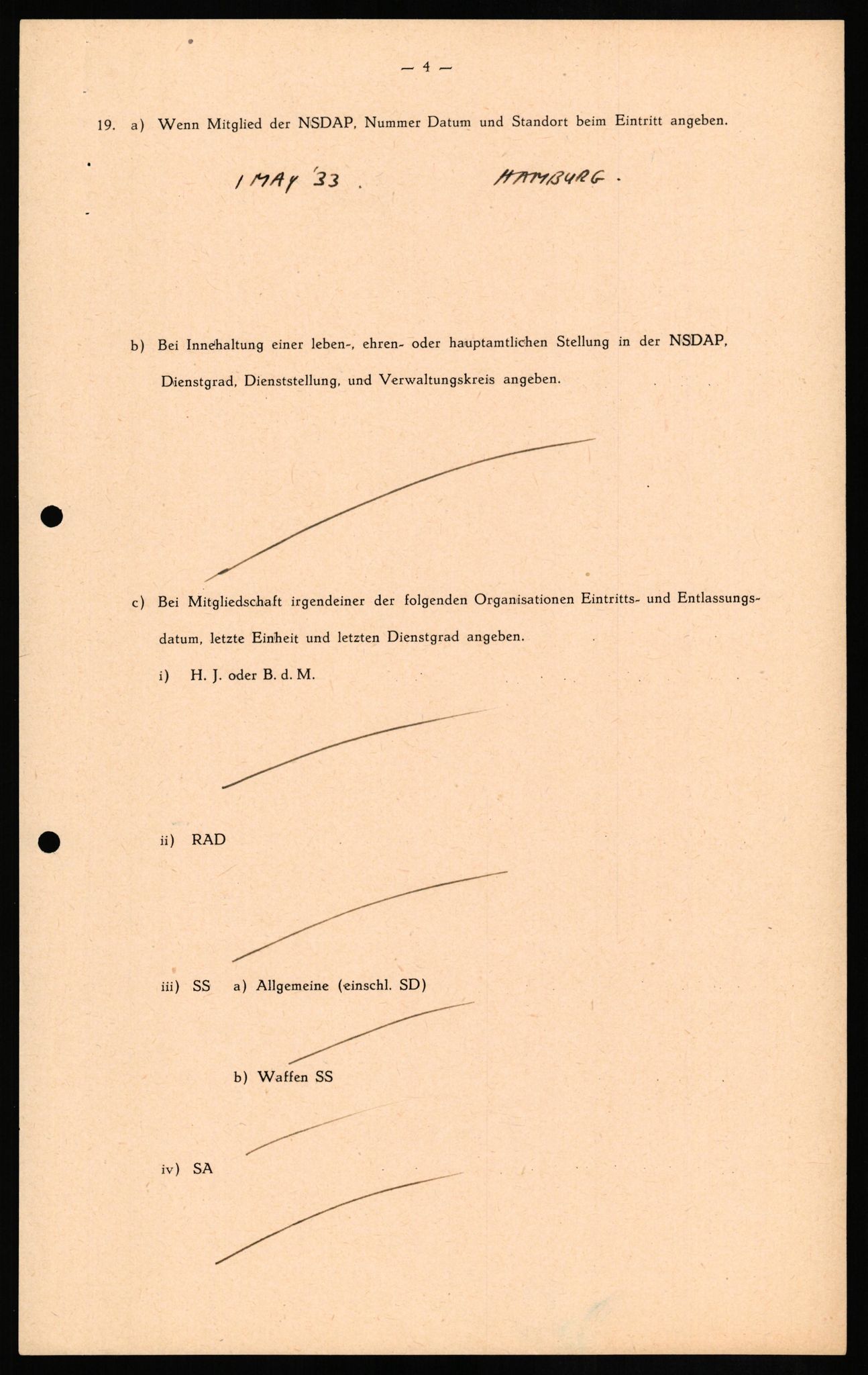 Forsvaret, Forsvarets overkommando II, RA/RAFA-3915/D/Db/L0017: CI Questionaires. Tyske okkupasjonsstyrker i Norge. Tyskere., 1945-1946, p. 33
