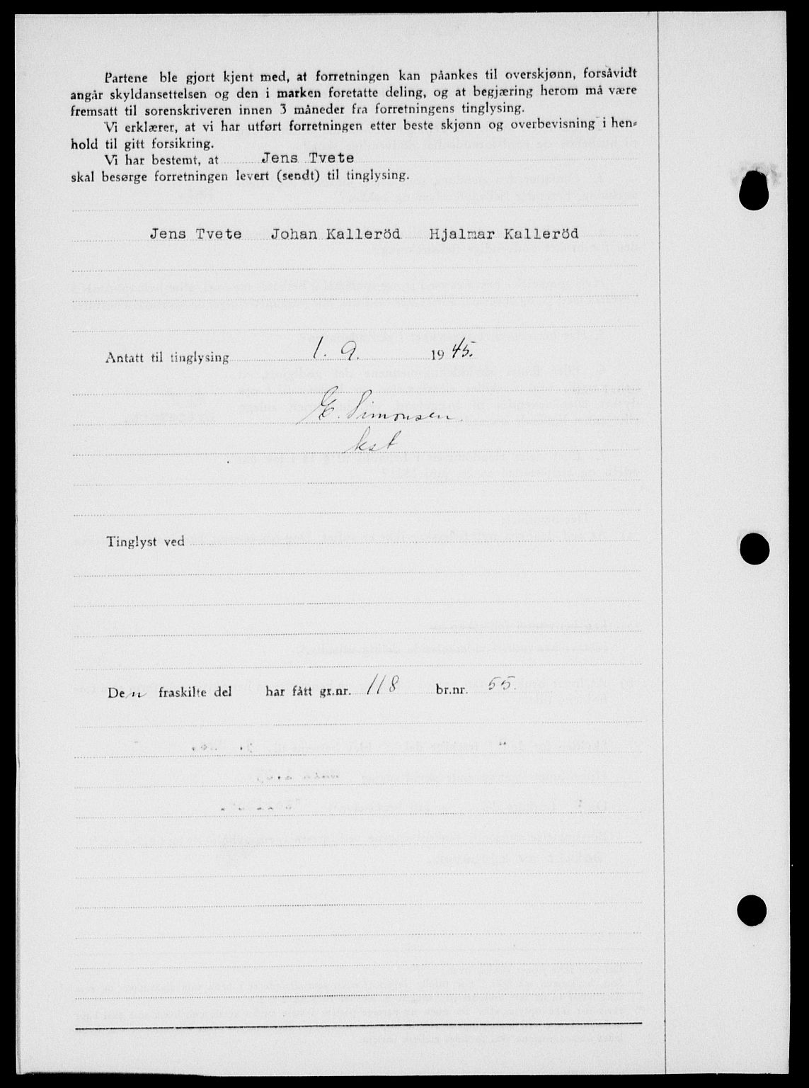 Onsøy sorenskriveri, AV/SAO-A-10474/G/Ga/Gab/L0014: Mortgage book no. II A-14, 1944-1945, Diary no: : 1216/1945