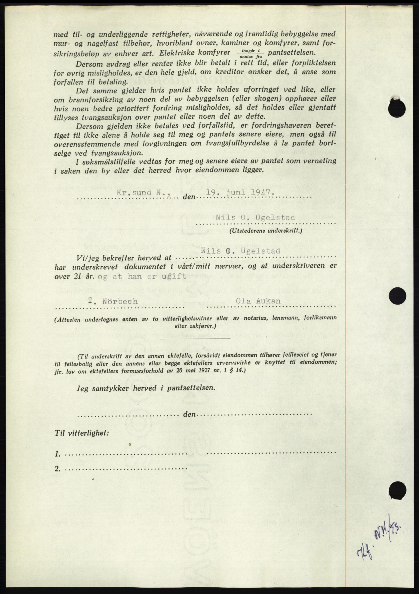 Nordmøre sorenskriveri, AV/SAT-A-4132/1/2/2Ca: Mortgage book no. B96, 1947-1947, Diary no: : 1324/1947