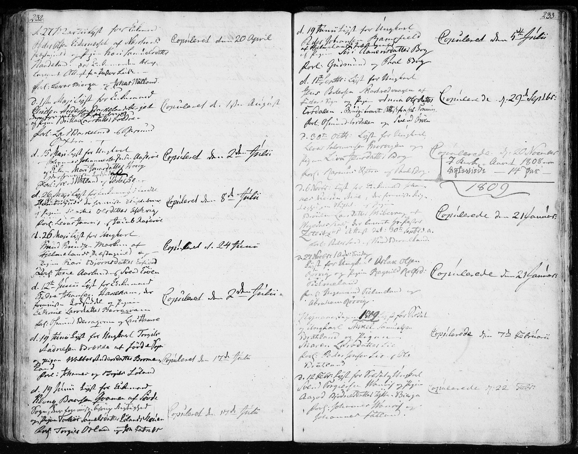 Jelsa sokneprestkontor, SAST/A-101842/01/IV: Parish register (official) no. A 4, 1796-1816, p. 232-233