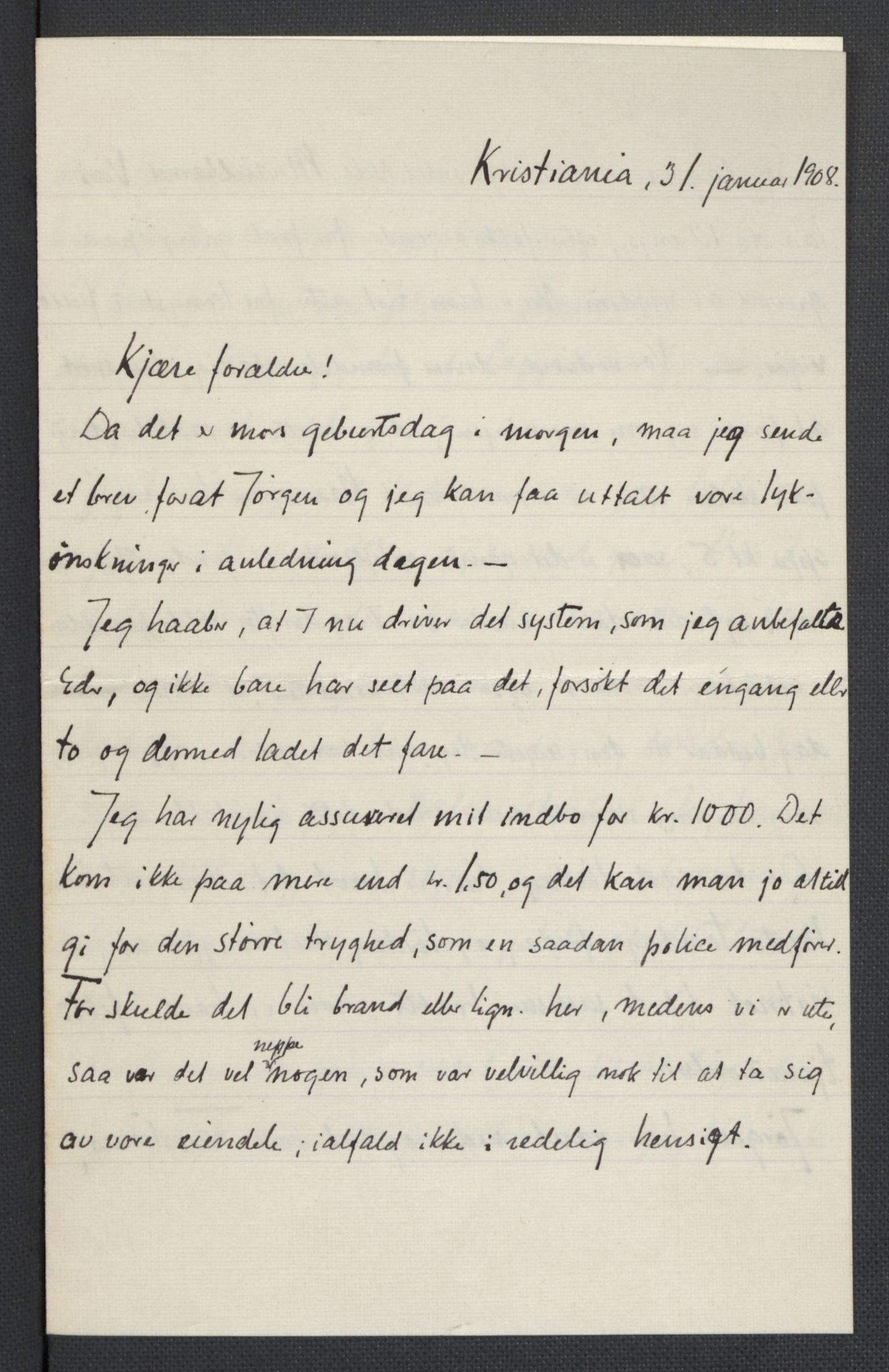 Quisling, Vidkun, AV/RA-PA-0750/K/L0001: Brev til og fra Vidkun Quisling samt til og fra andre medlemmer av familien Quisling, samt Vidkun Quislings karakterbøker, 1894-1929, p. 67