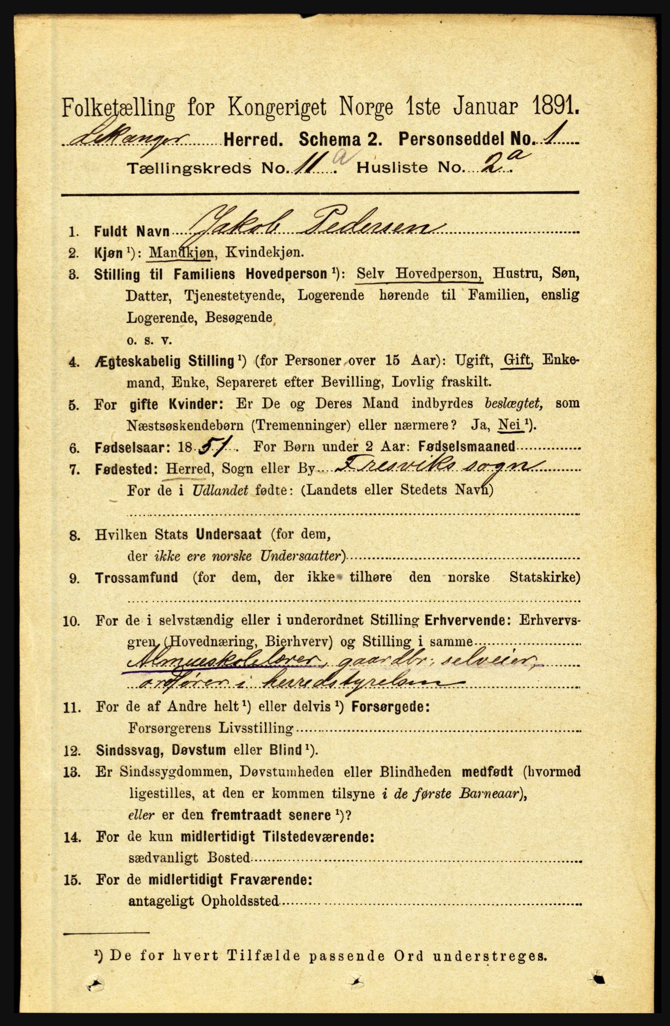 RA, 1891 census for 1419 Leikanger, 1891, p. 1976