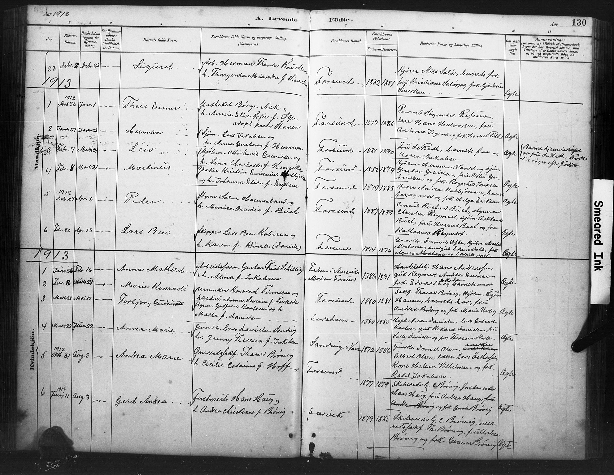 Farsund sokneprestkontor, SAK/1111-0009/F/Fb/L0001: Parish register (copy) no. B 1, 1886-1931, p. 130
