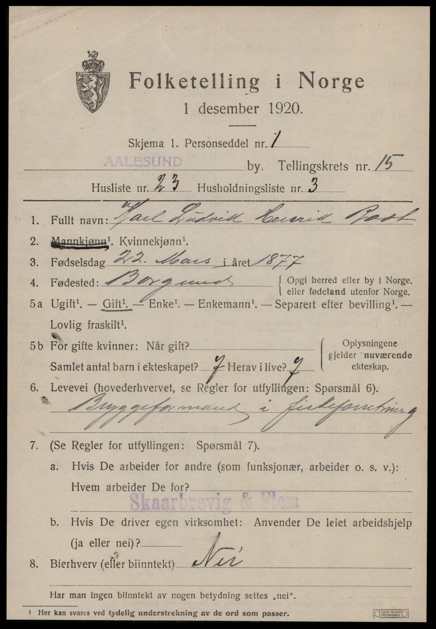 SAT, 1920 census for Ålesund, 1920, p. 30292