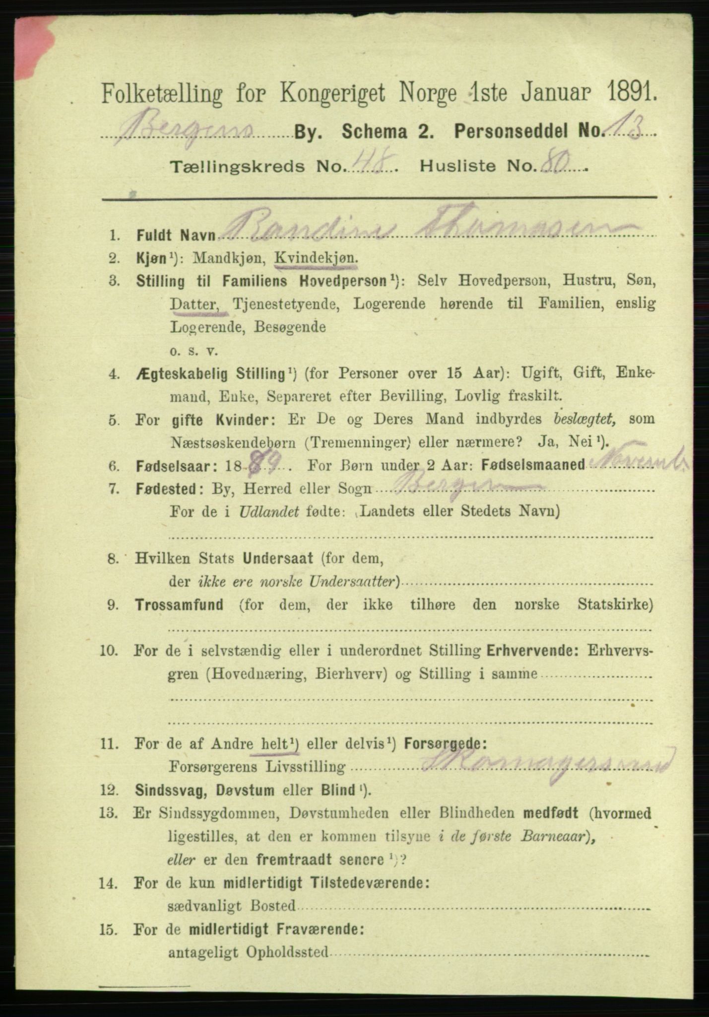 RA, 1891 Census for 1301 Bergen, 1891, p. 58427