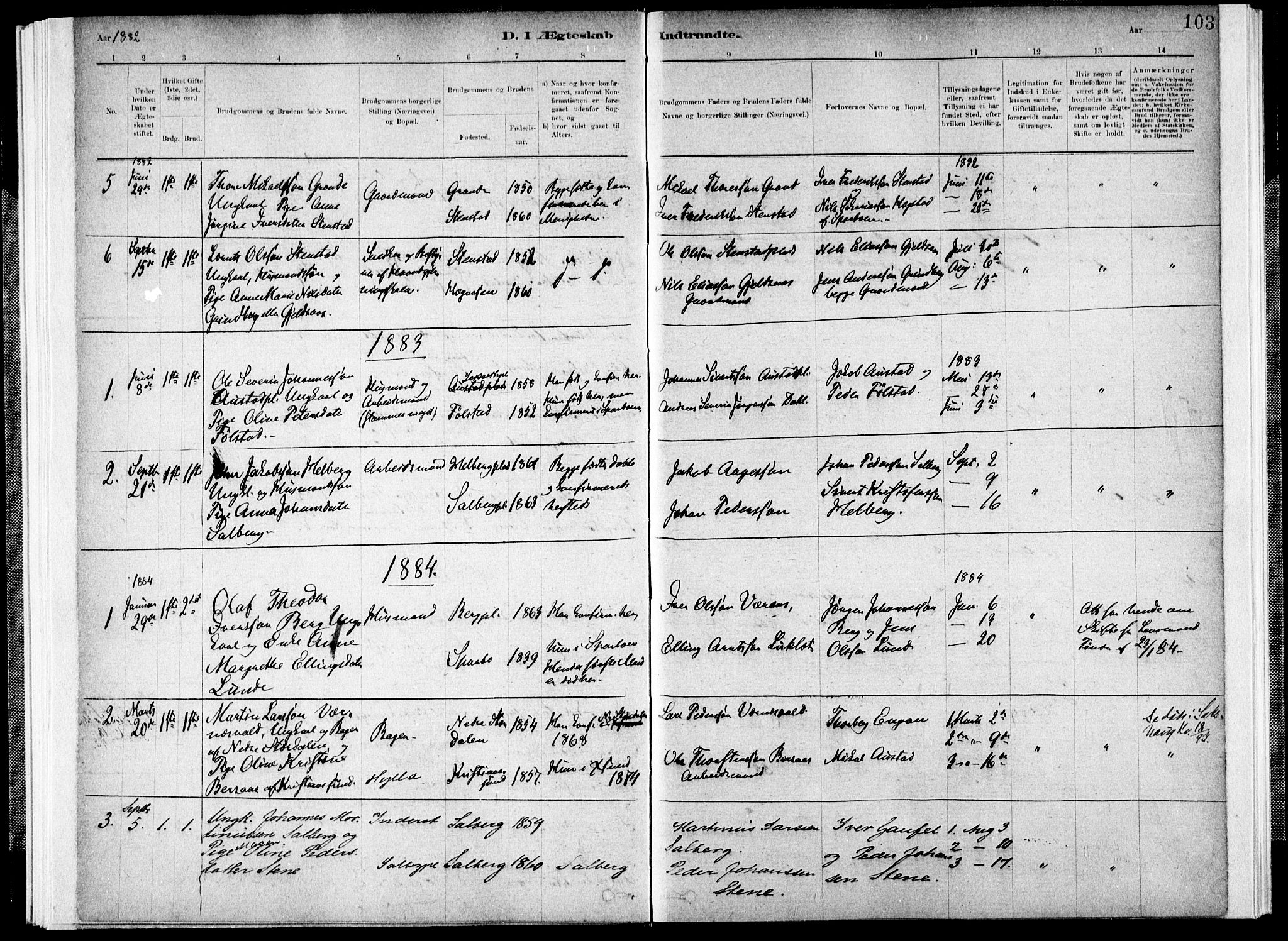 Ministerialprotokoller, klokkerbøker og fødselsregistre - Nord-Trøndelag, SAT/A-1458/731/L0309: Parish register (official) no. 731A01, 1879-1918, p. 103