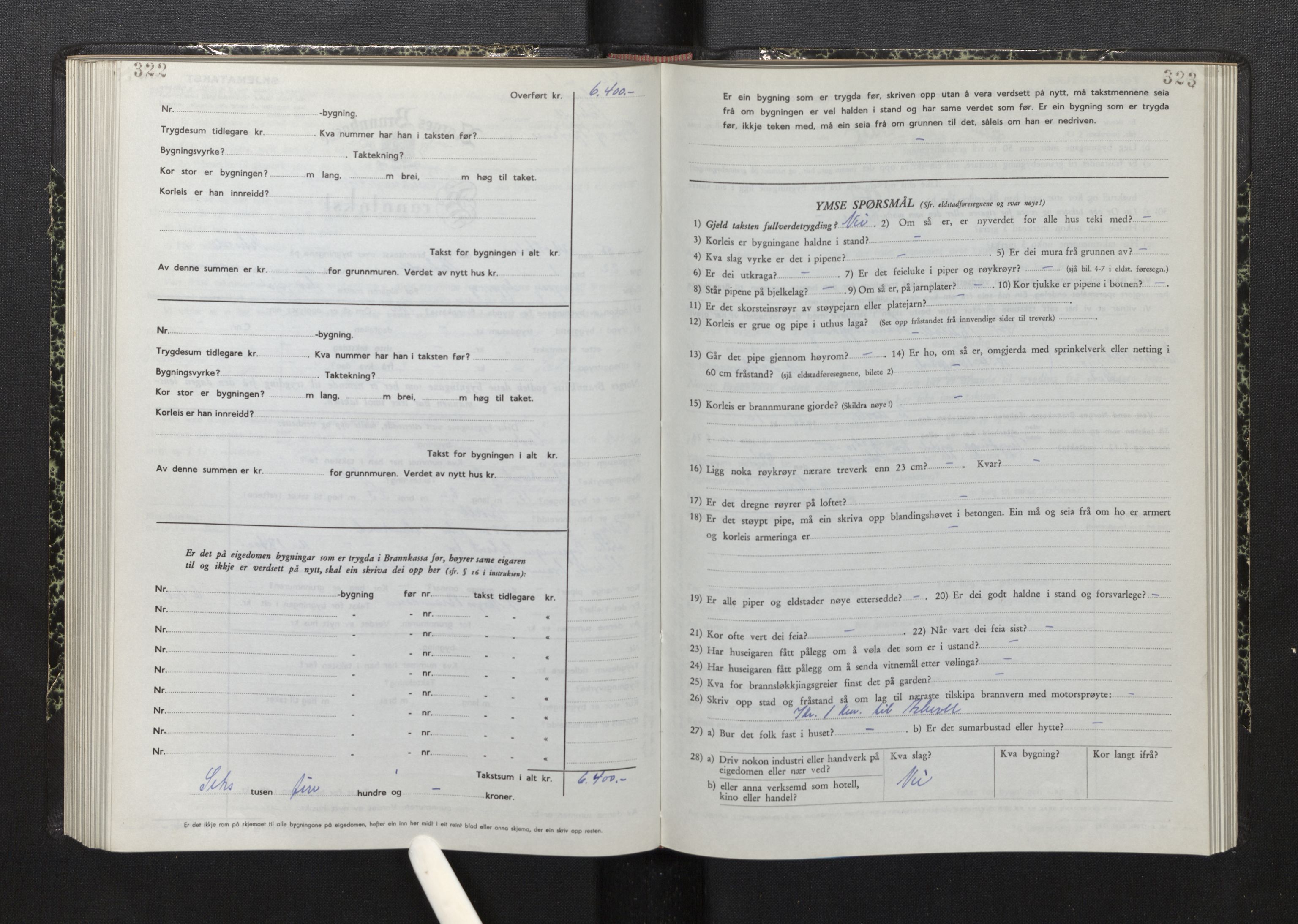 Lensmannen i Askvoll, AV/SAB-A-26301/0012/L0006: Branntakstprotokoll, skjematakst, 1950-1955, p. 322-323