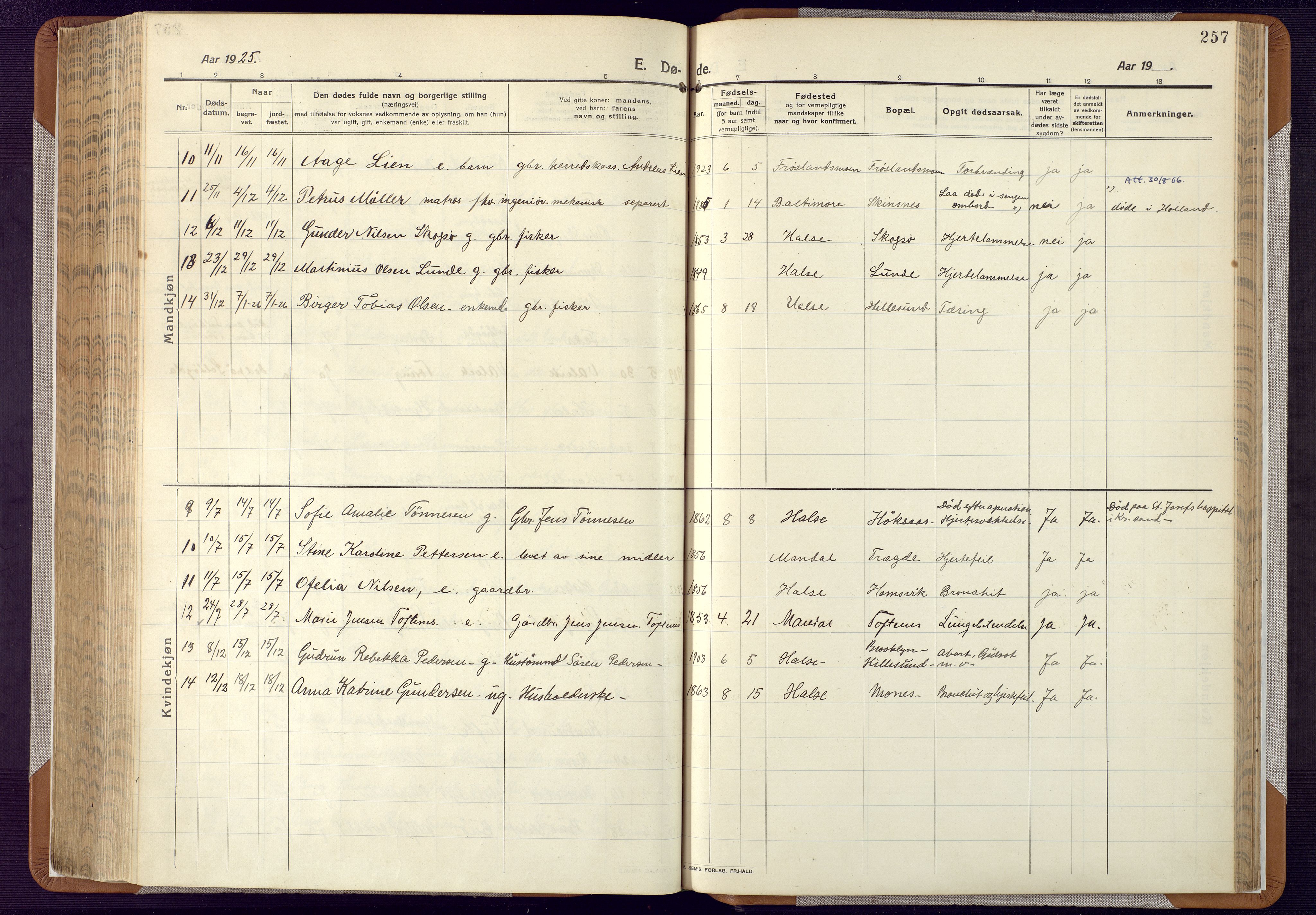 Mandal sokneprestkontor, AV/SAK-1111-0030/F/Fa/Faa/L0022: Parish register (official) no. A 22, 1913-1925, p. 257