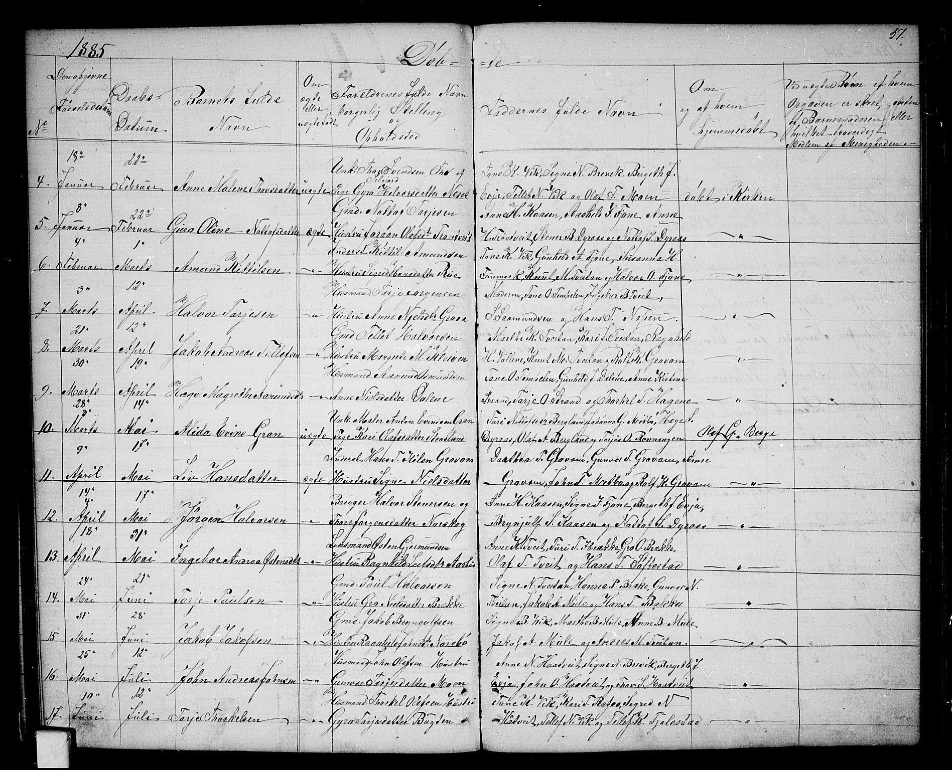 Nissedal kirkebøker, SAKO/A-288/G/Ga/L0002: Parish register (copy) no. I 2, 1861-1887, p. 57