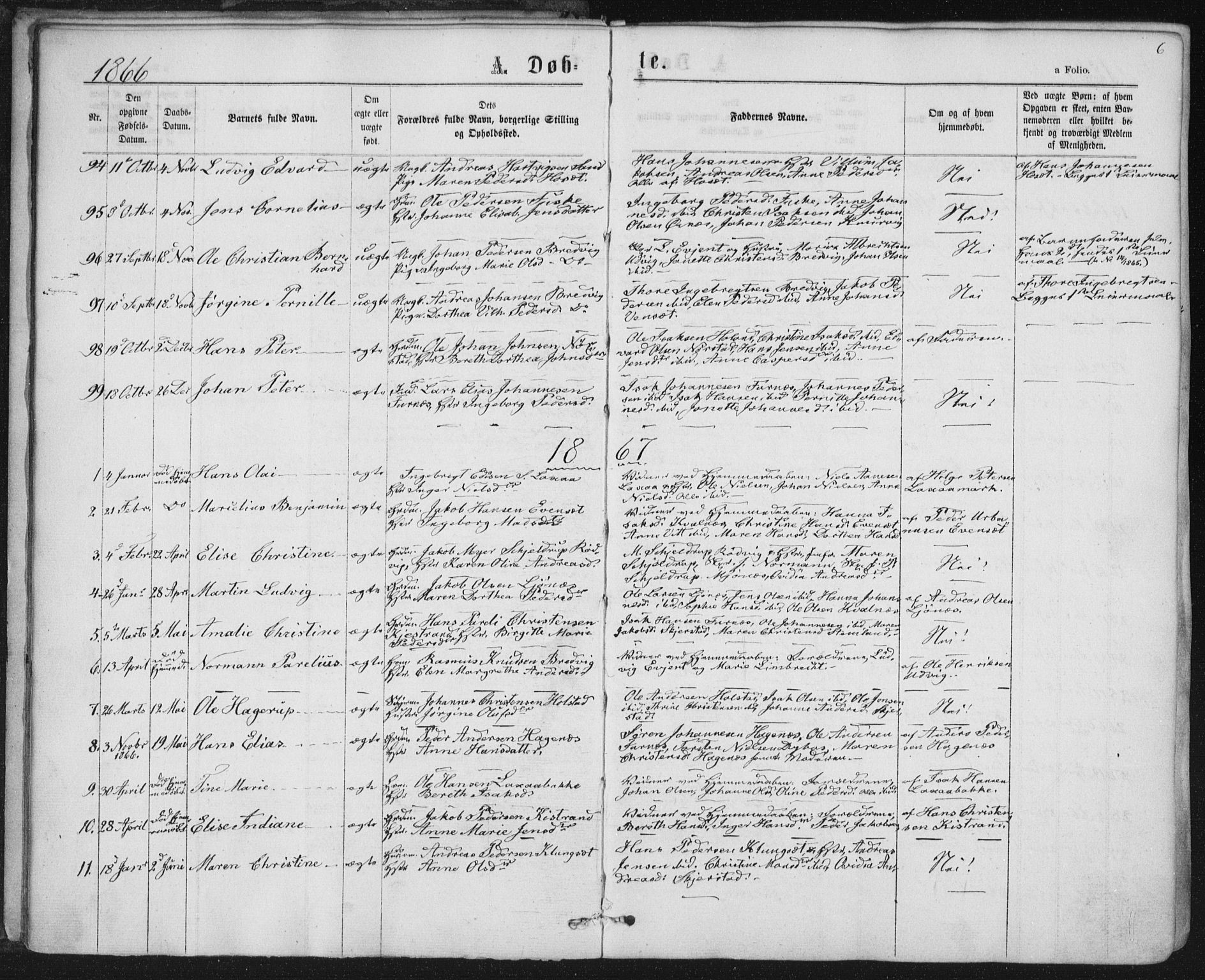 Ministerialprotokoller, klokkerbøker og fødselsregistre - Nordland, AV/SAT-A-1459/852/L0739: Parish register (official) no. 852A09, 1866-1877, p. 6