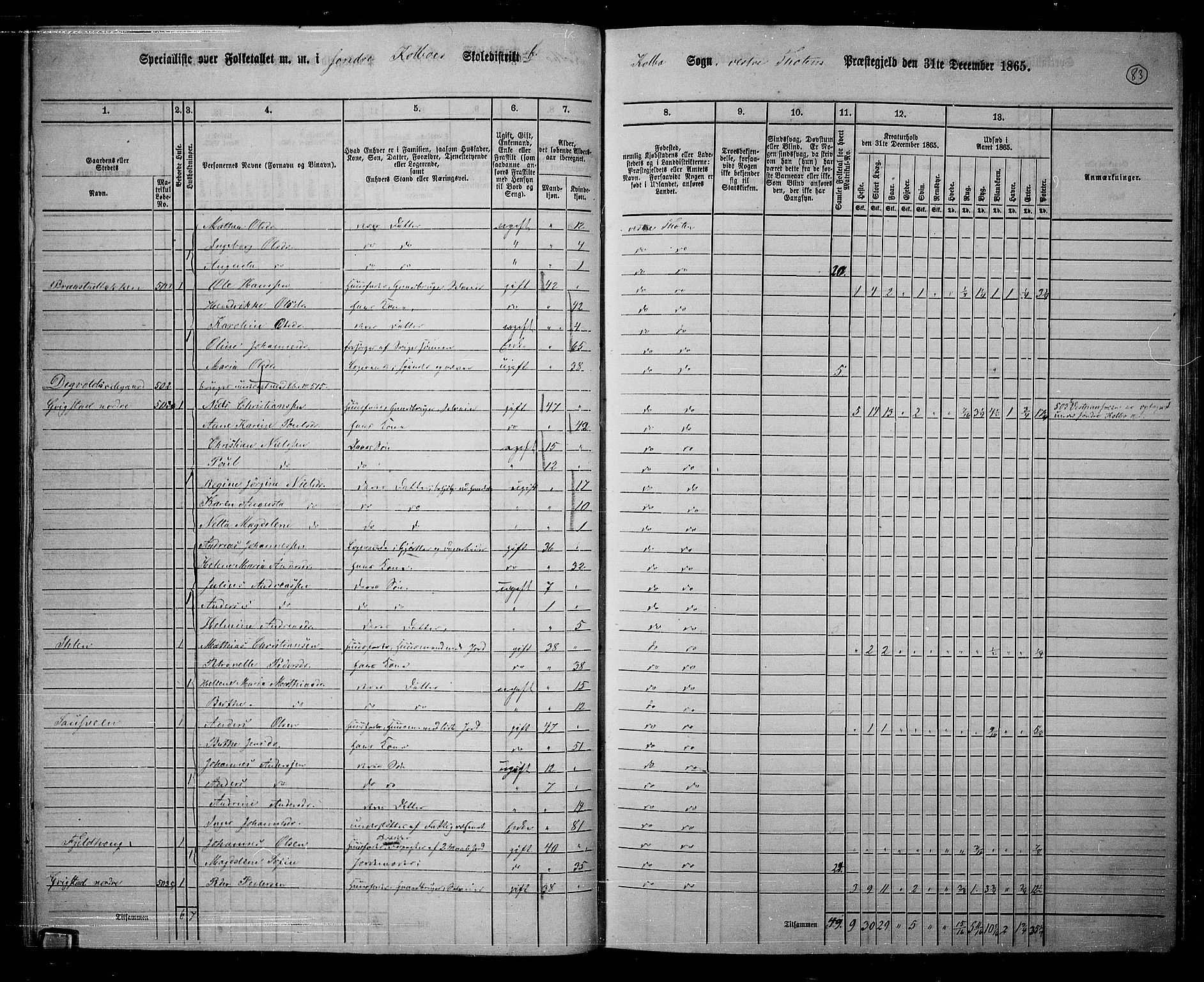 RA, 1865 census for Vestre Toten, 1865, p. 237