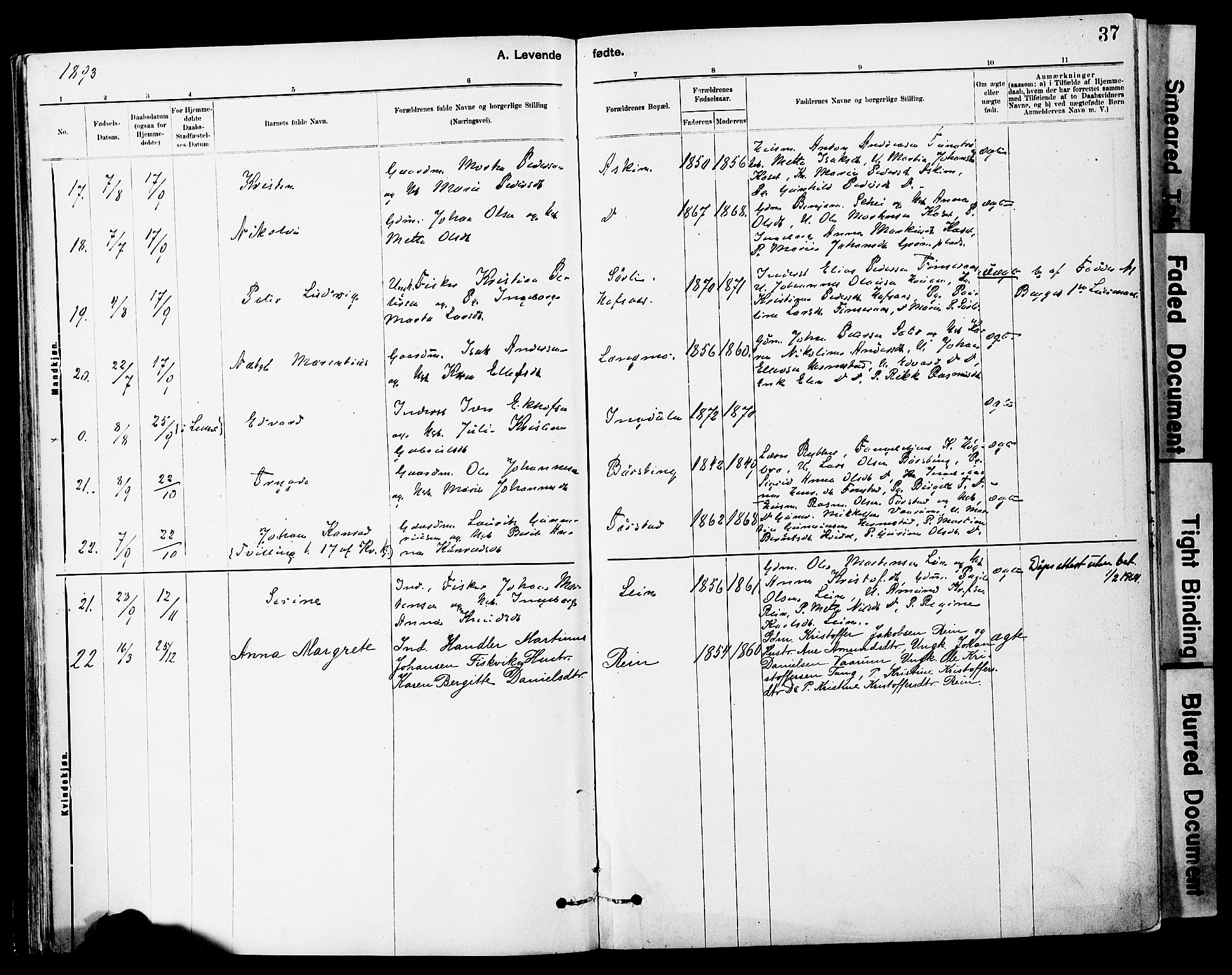 Ministerialprotokoller, klokkerbøker og fødselsregistre - Sør-Trøndelag, SAT/A-1456/646/L0615: Parish register (official) no. 646A13, 1885-1900, p. 37