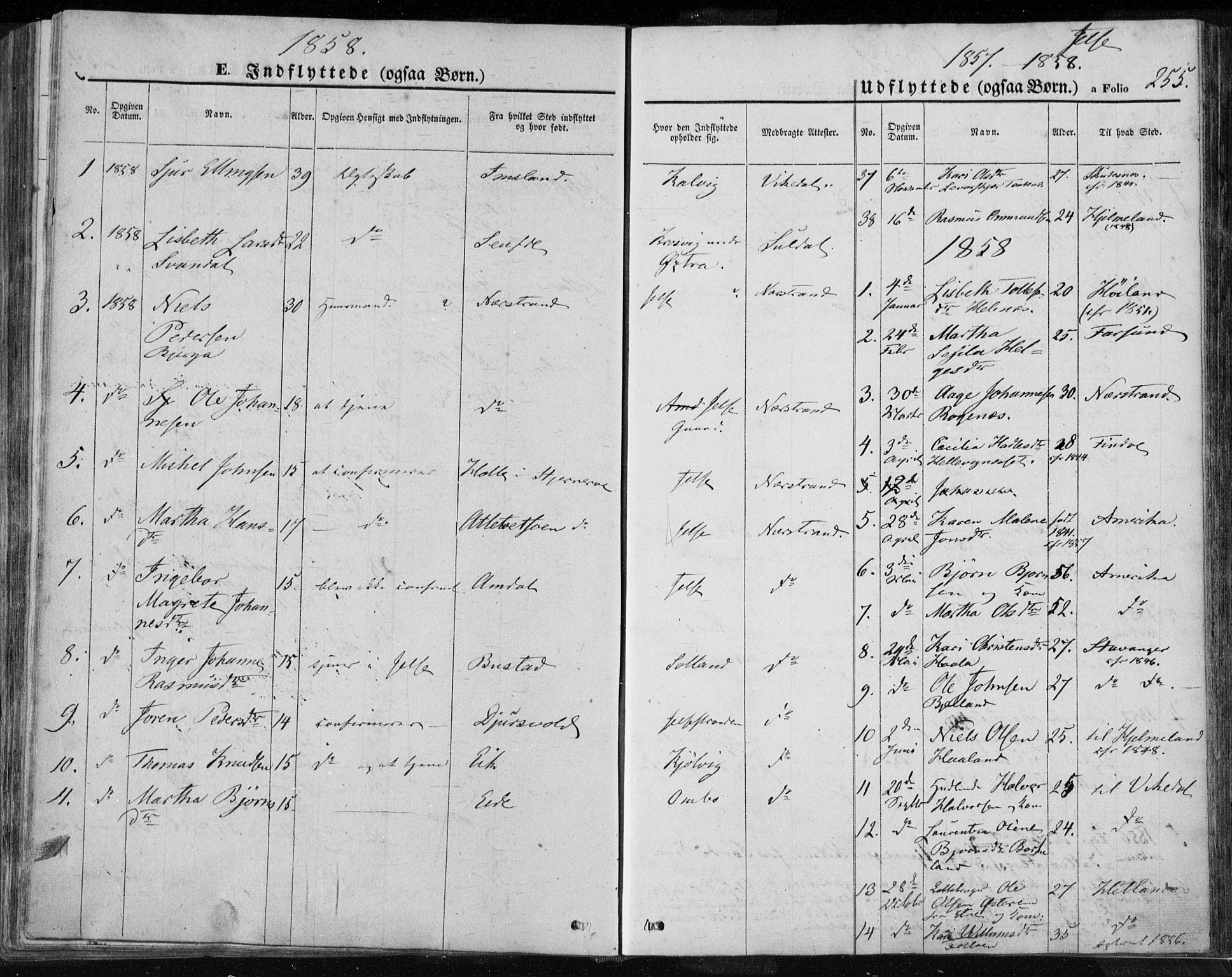 Jelsa sokneprestkontor, AV/SAST-A-101842/01/IV: Parish register (official) no. A 7, 1854-1866, p. 255