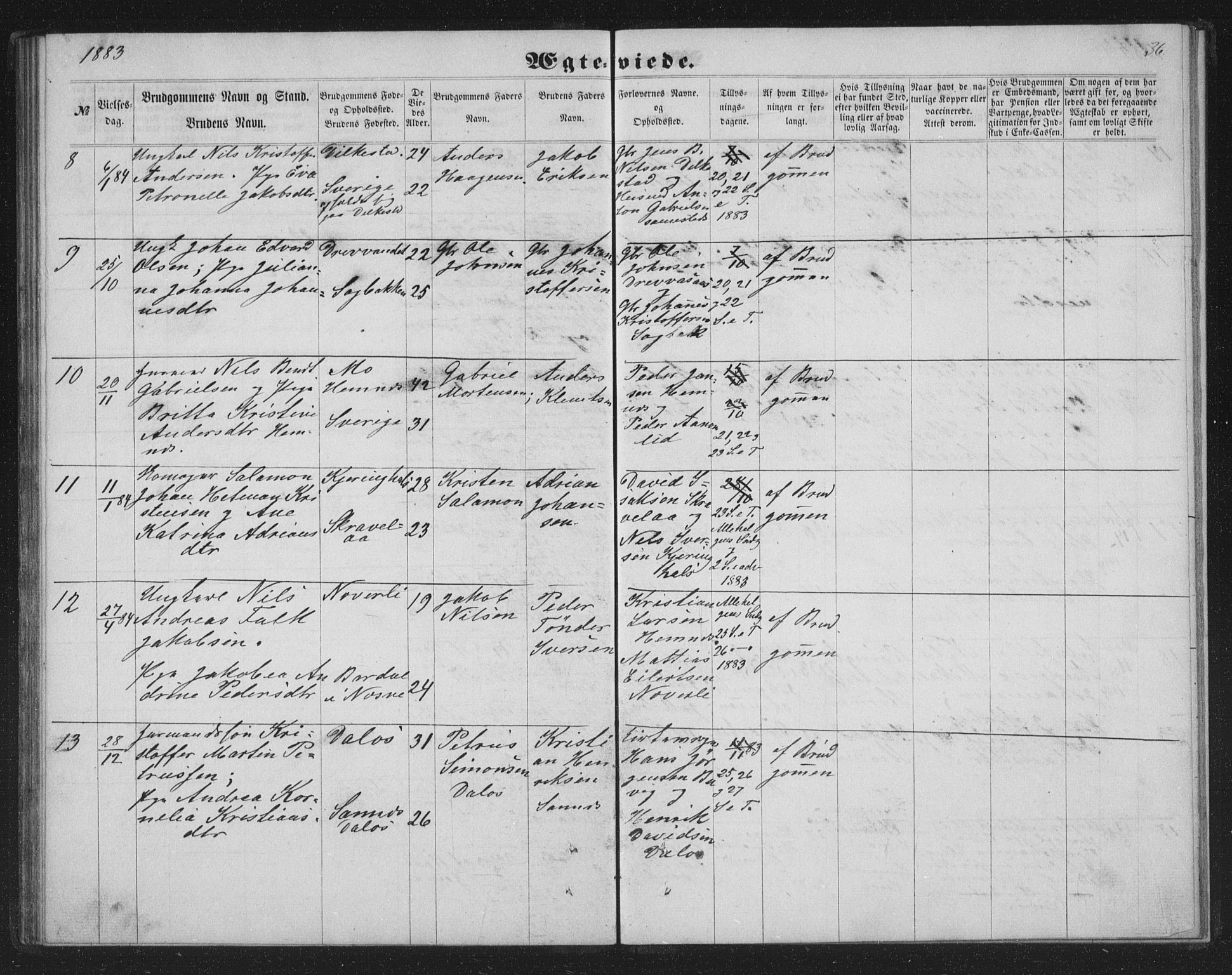 Ministerialprotokoller, klokkerbøker og fødselsregistre - Nordland, AV/SAT-A-1459/825/L0367: Parish register (copy) no. 825C04, 1863-1887, p. 36