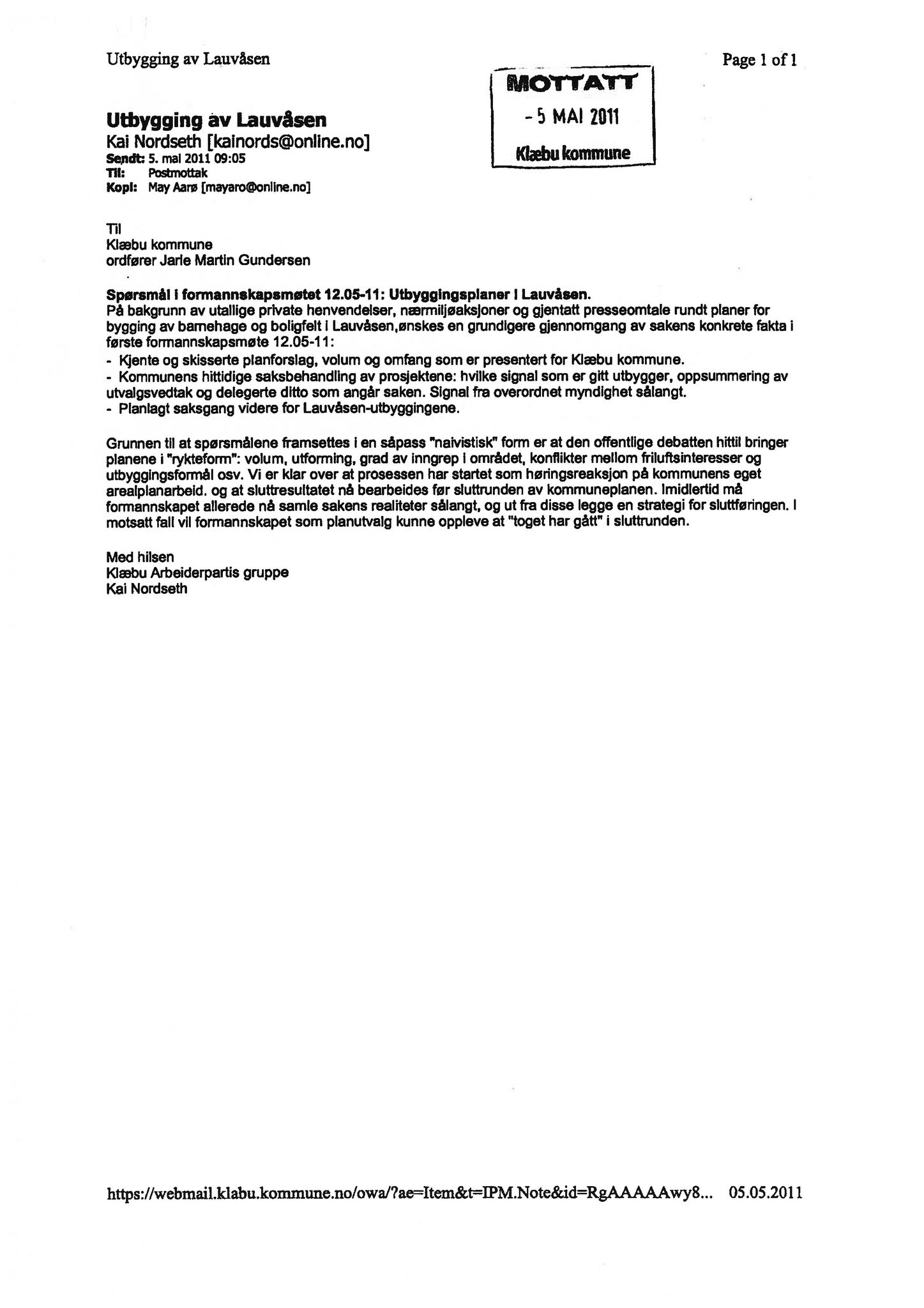 Klæbu Kommune, TRKO/KK/02-FS/L004: Formannsskapet - Møtedokumenter, 2011, p. 1202