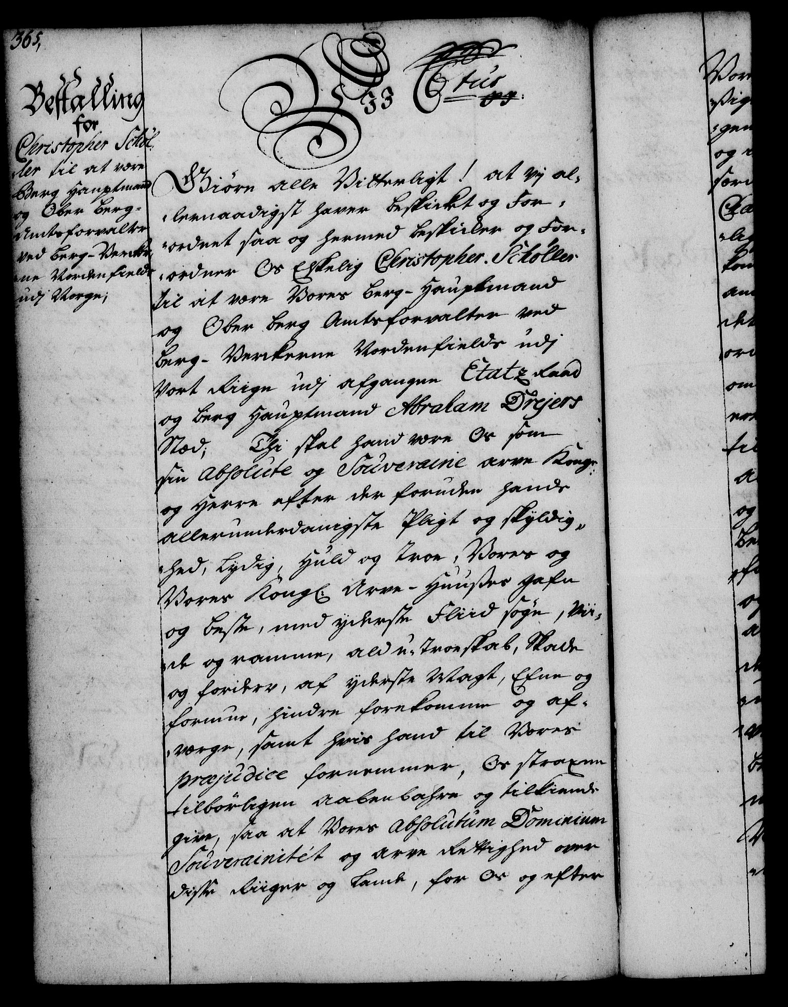 Rentekammeret, Kammerkanselliet, RA/EA-3111/G/Gg/Gge/L0002: Norsk bestallingsprotokoll med register (merket RK 53.26), 1730-1744, p. 365