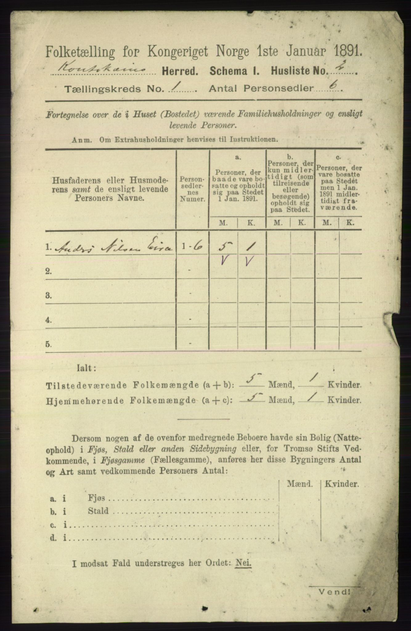 RA, 1891 census for 2011 Kautokeino, 1891, p. 15