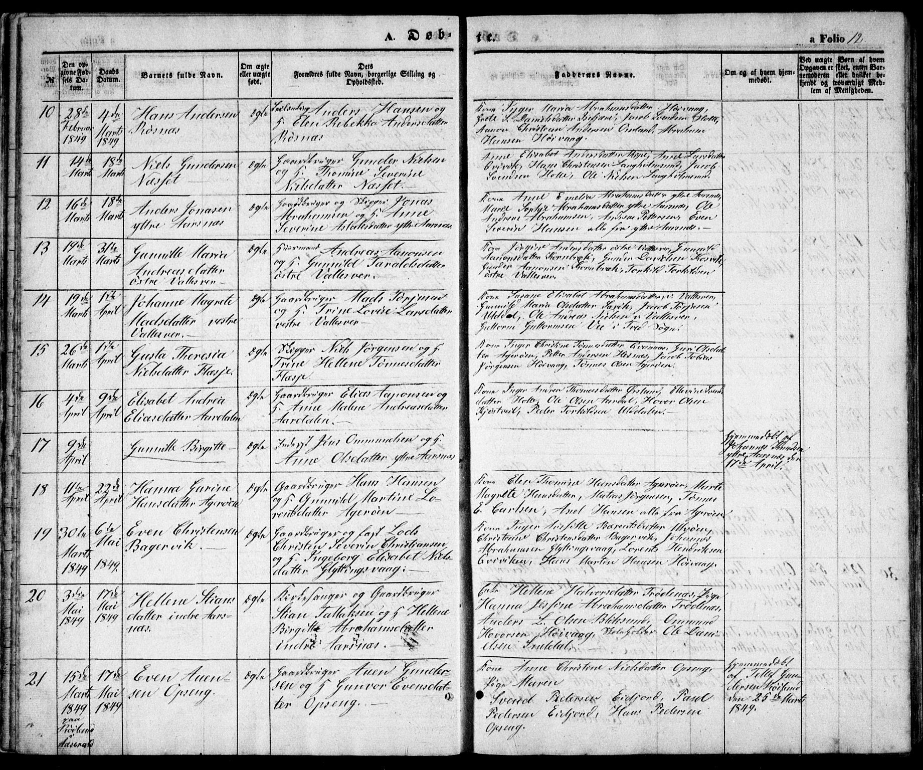 Høvåg sokneprestkontor, AV/SAK-1111-0025/F/Fb/L0002: Parish register (copy) no. B 2, 1847-1869, p. 12