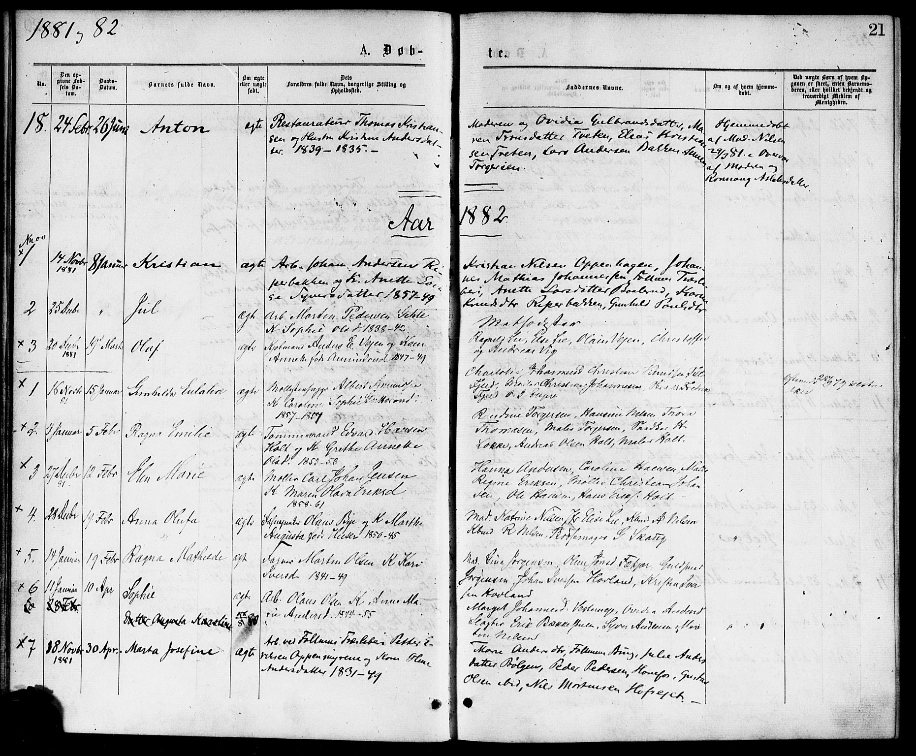 Hønefoss kirkebøker, AV/SAKO-A-609/F/Fa/L0001: Parish register (official) no. 1, 1875-1887, p. 21