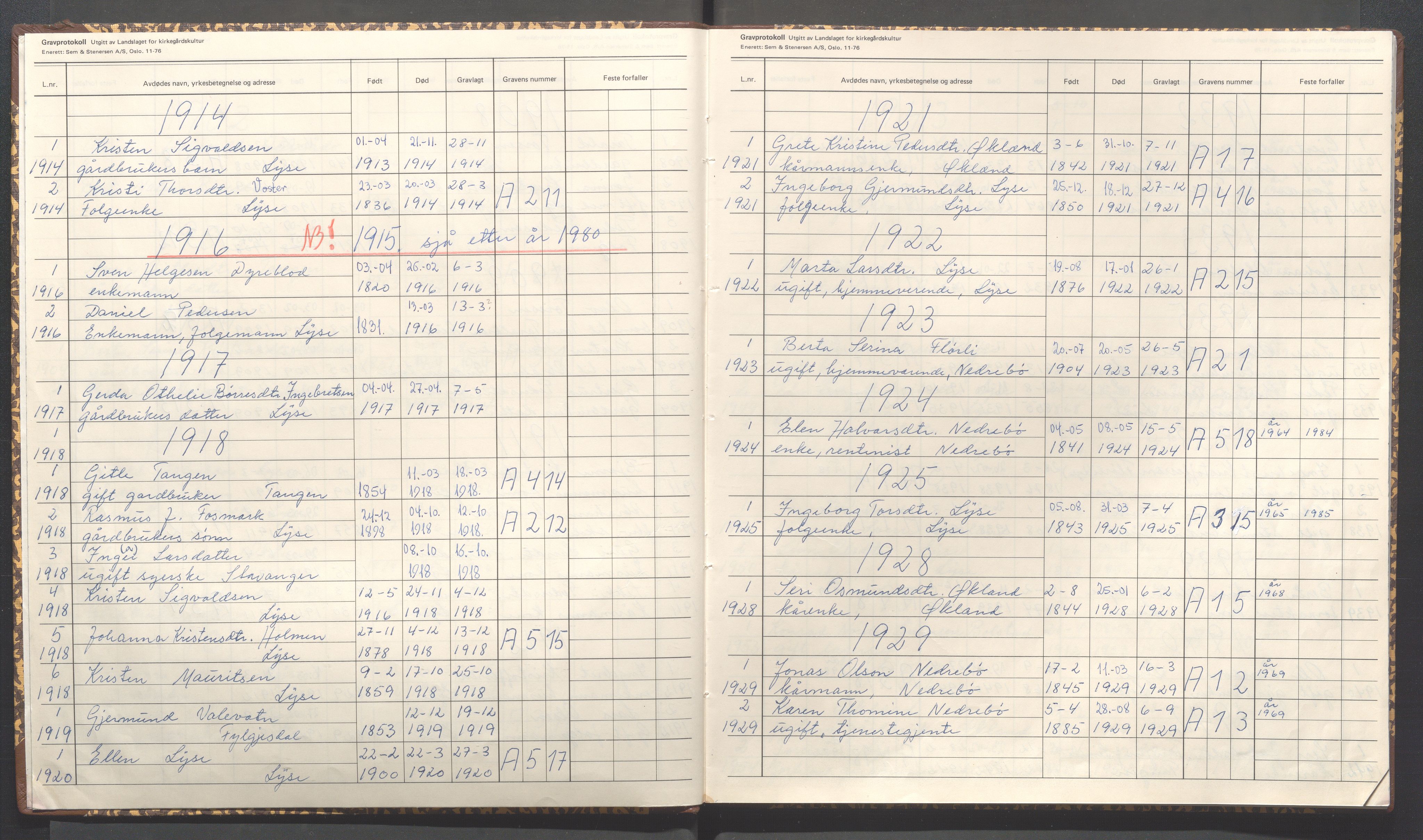 Forsand kommune - Menighetsråd, IKAR/A-1228/F/Fb/L0003: Gravprotokoll, 1902-2015