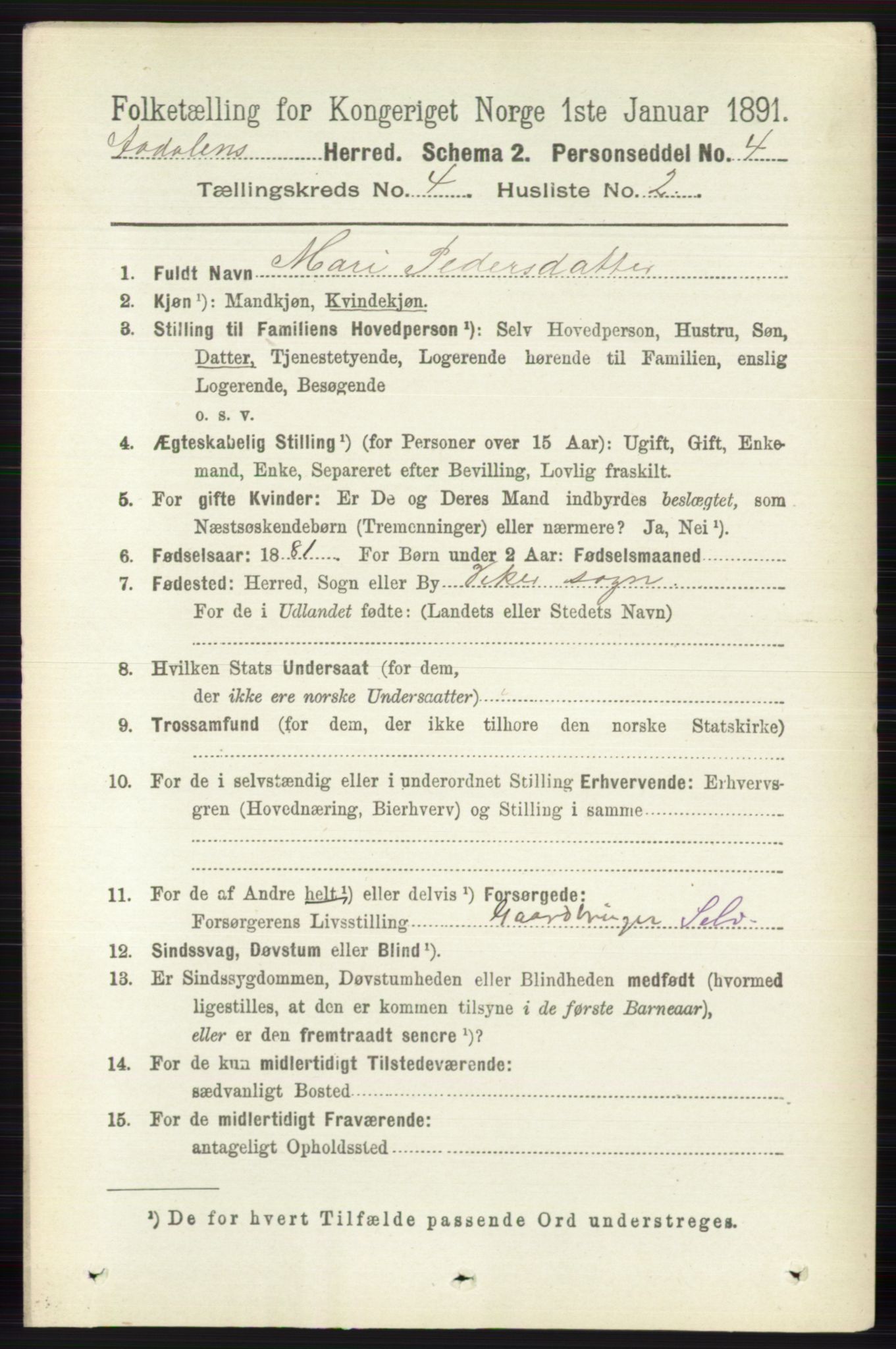 RA, 1891 census for 0614 Ådal, 1891, p. 1529