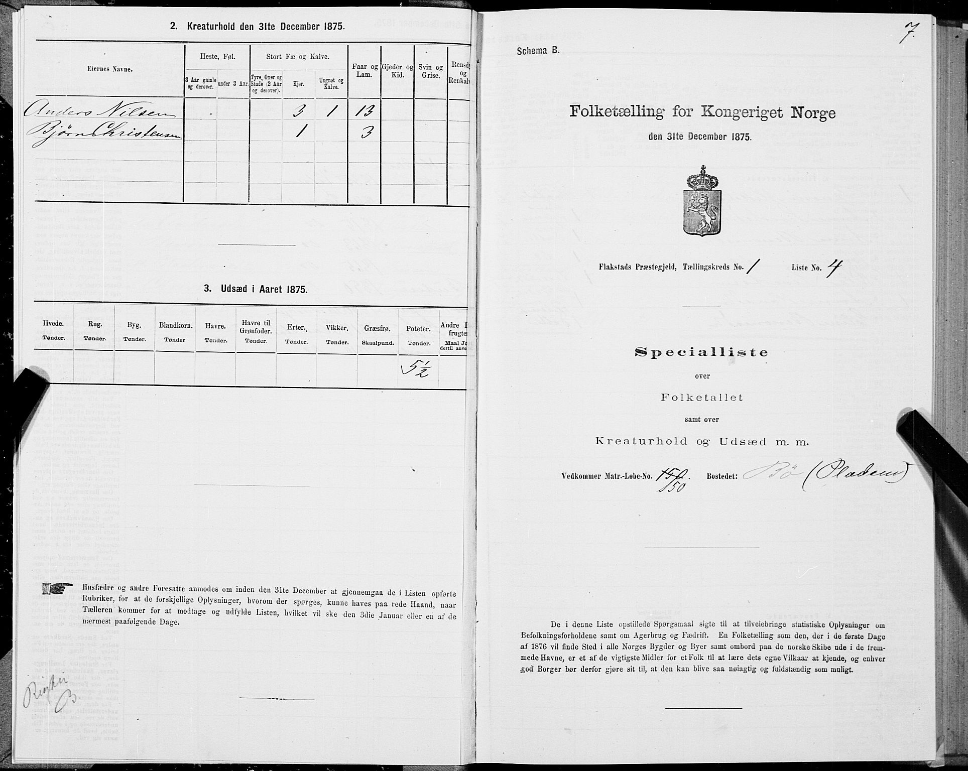 SAT, 1875 census for 1859P Flakstad, 1875, p. 1007