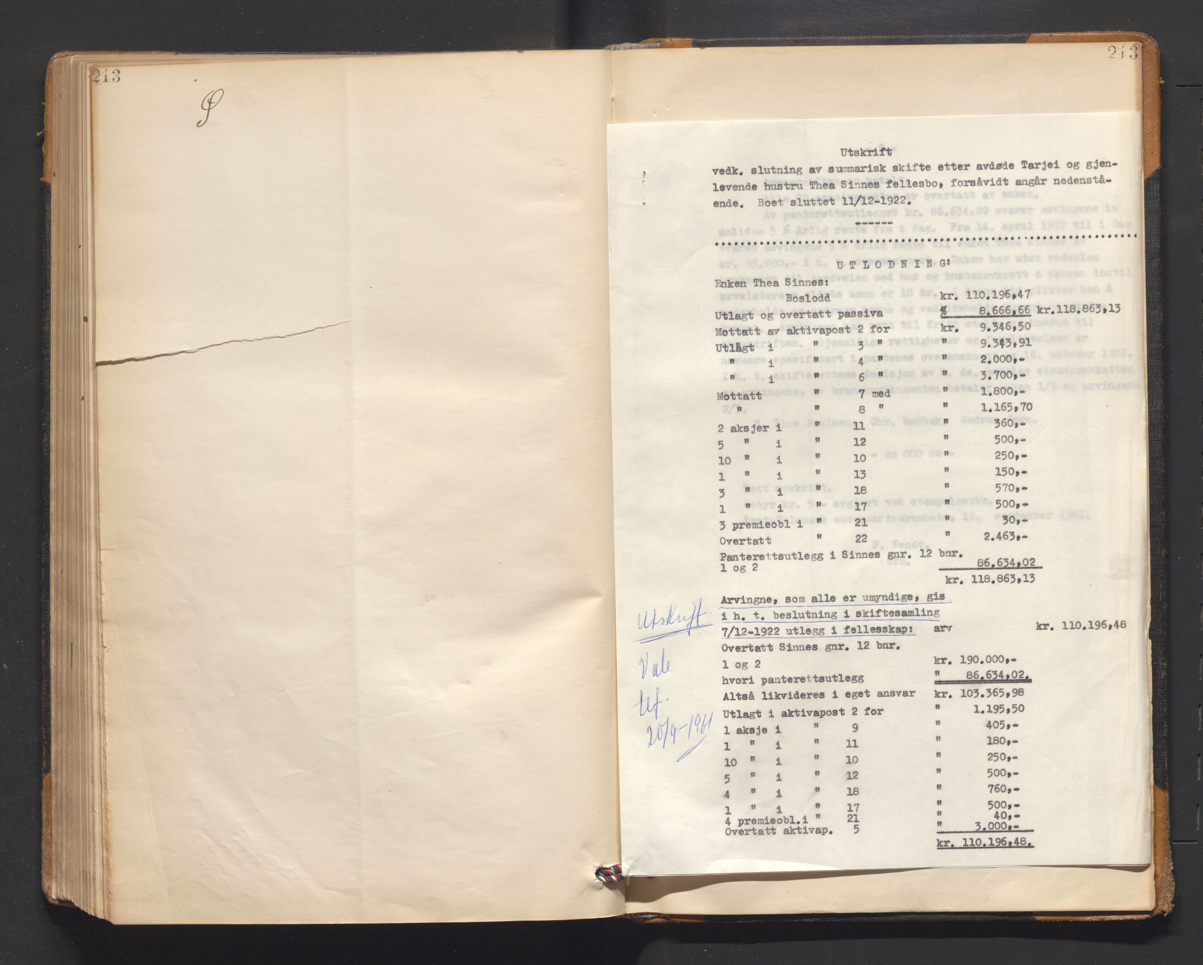 Vest-Telemark sorenskriveri, AV/SAKO-A-134/H/Ha/Hac/L0014: Skifteutlodningsprotokoll, 1922-1927, p. 214