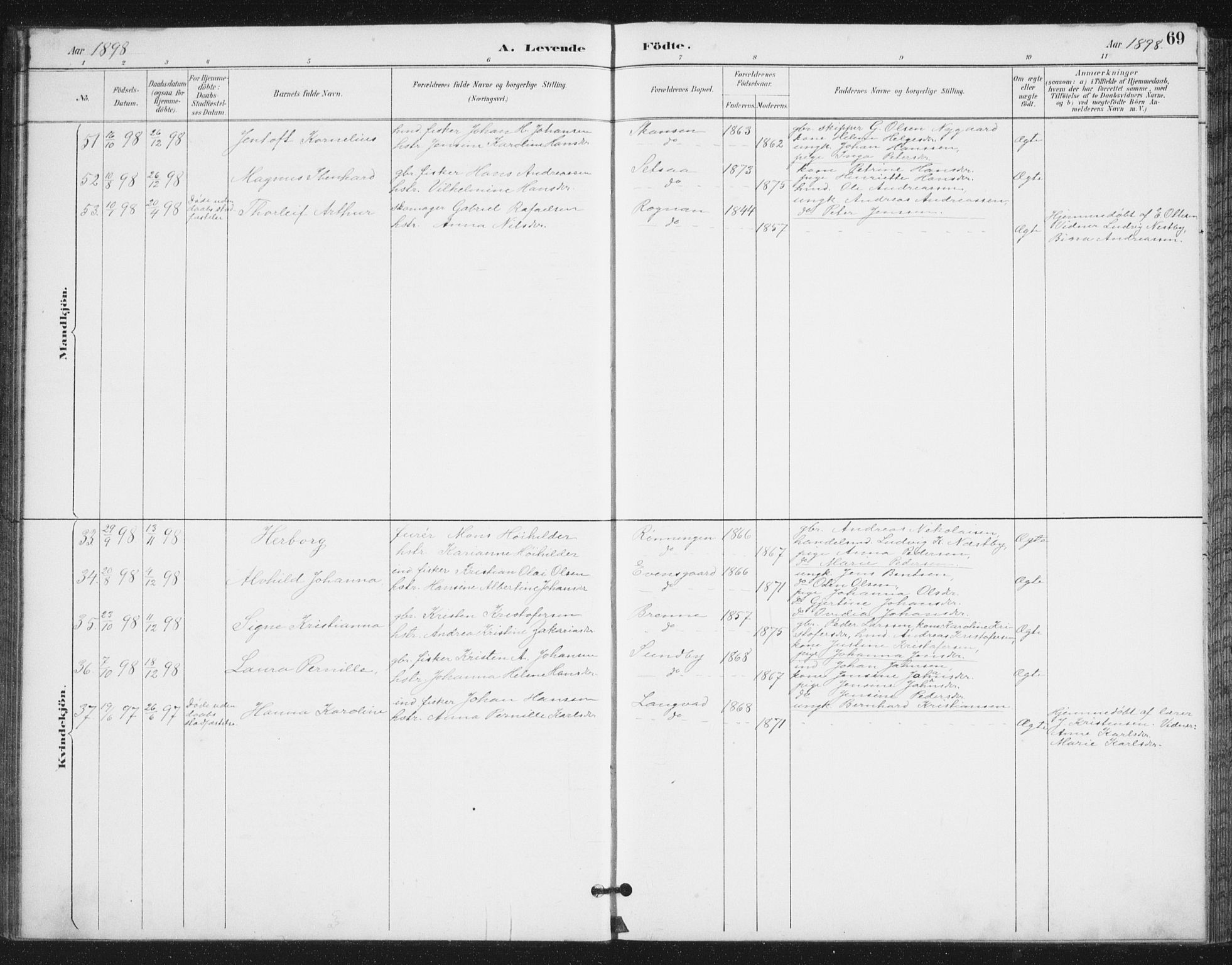 Ministerialprotokoller, klokkerbøker og fødselsregistre - Nordland, SAT/A-1459/847/L0682: Parish register (copy) no. 847C10, 1889-1907, p. 69