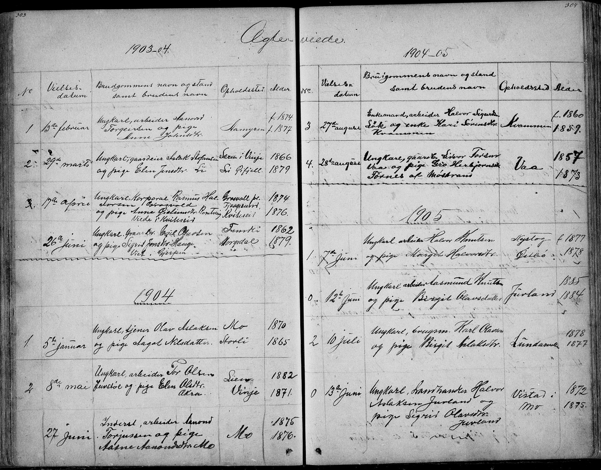 Rauland kirkebøker, SAKO/A-292/G/Ga/L0002: Parish register (copy) no. I 2, 1849-1935, p. 303-304