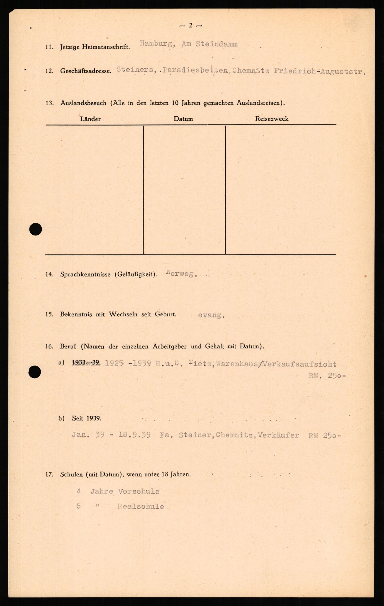 Forsvaret, Forsvarets overkommando II, AV/RA-RAFA-3915/D/Db/L0020: CI Questionaires. Tyske okkupasjonsstyrker i Norge. Tyskere., 1945-1946, p. 64