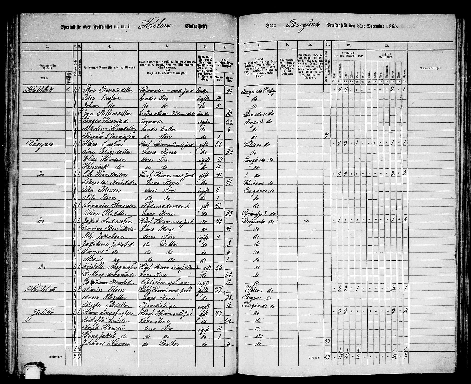 RA, 1865 census for Borgund, 1865, p. 108