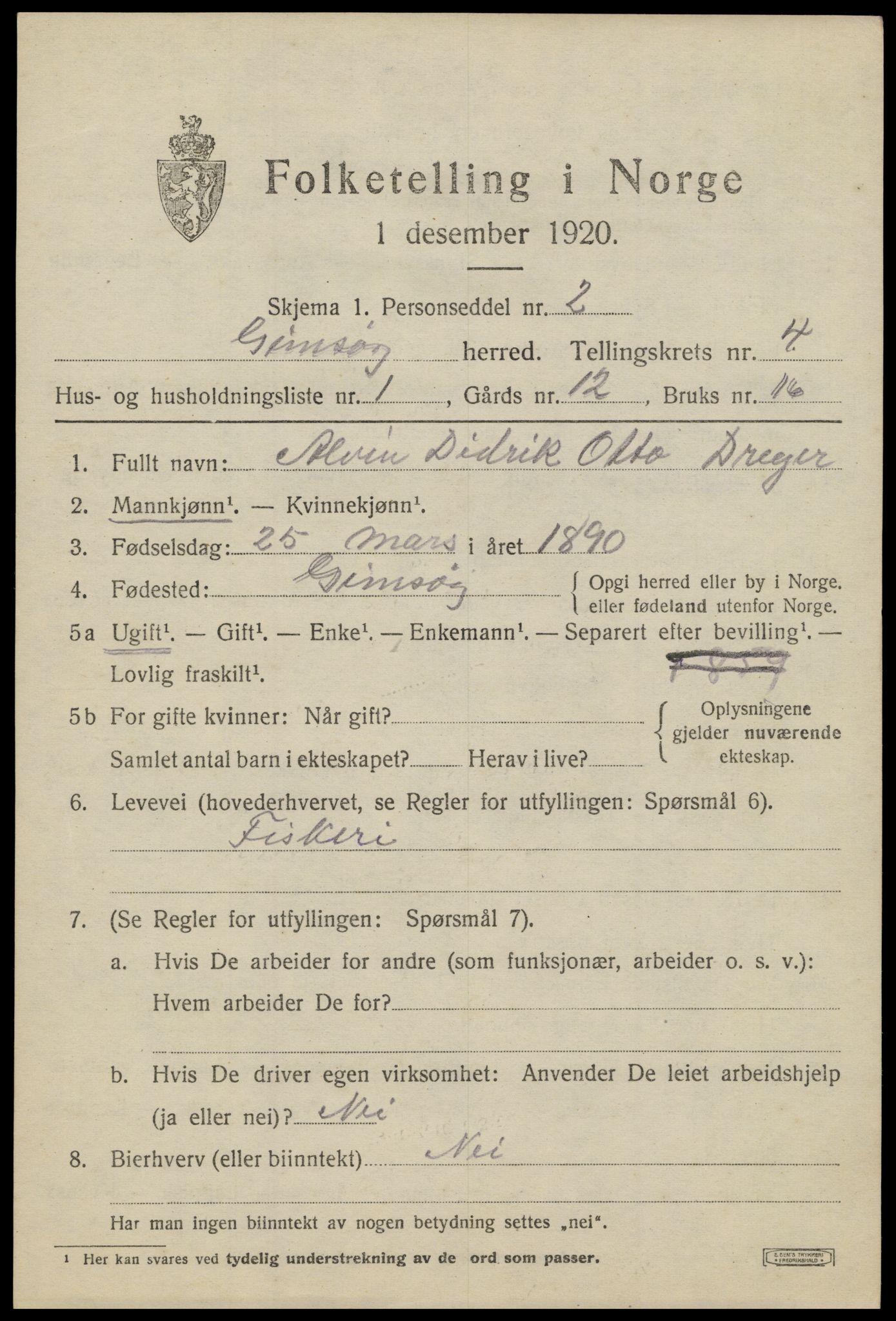 SAT, 1920 census for Gimsøy, 1920, p. 1969