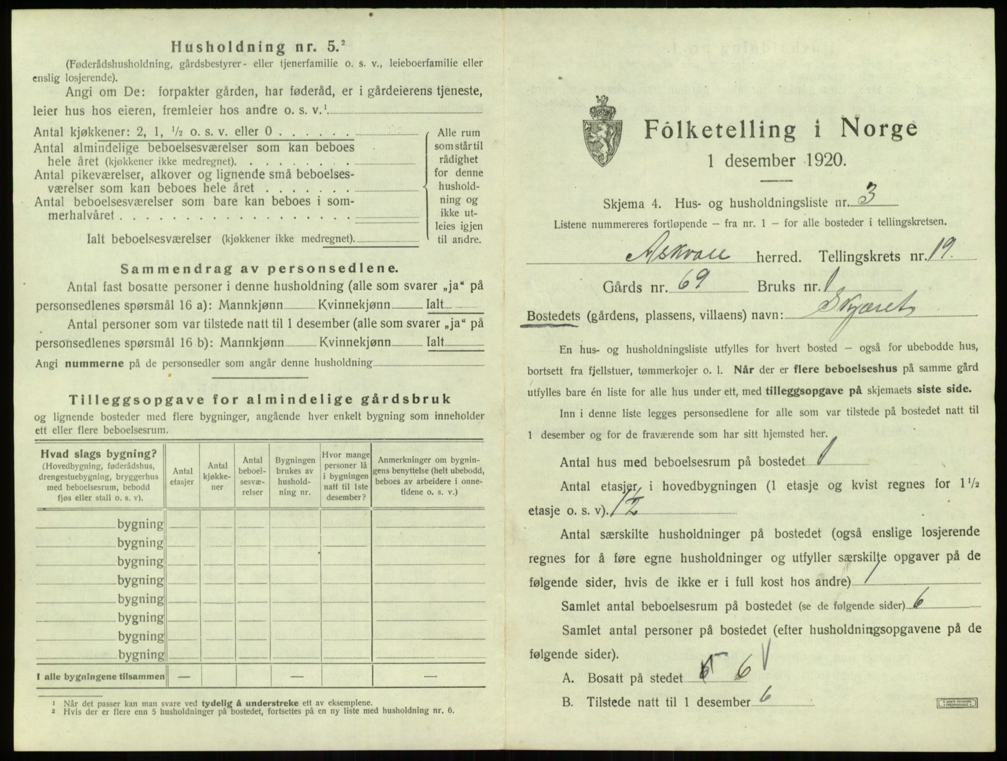 SAB, 1920 census for Askvoll, 1920, p. 1032